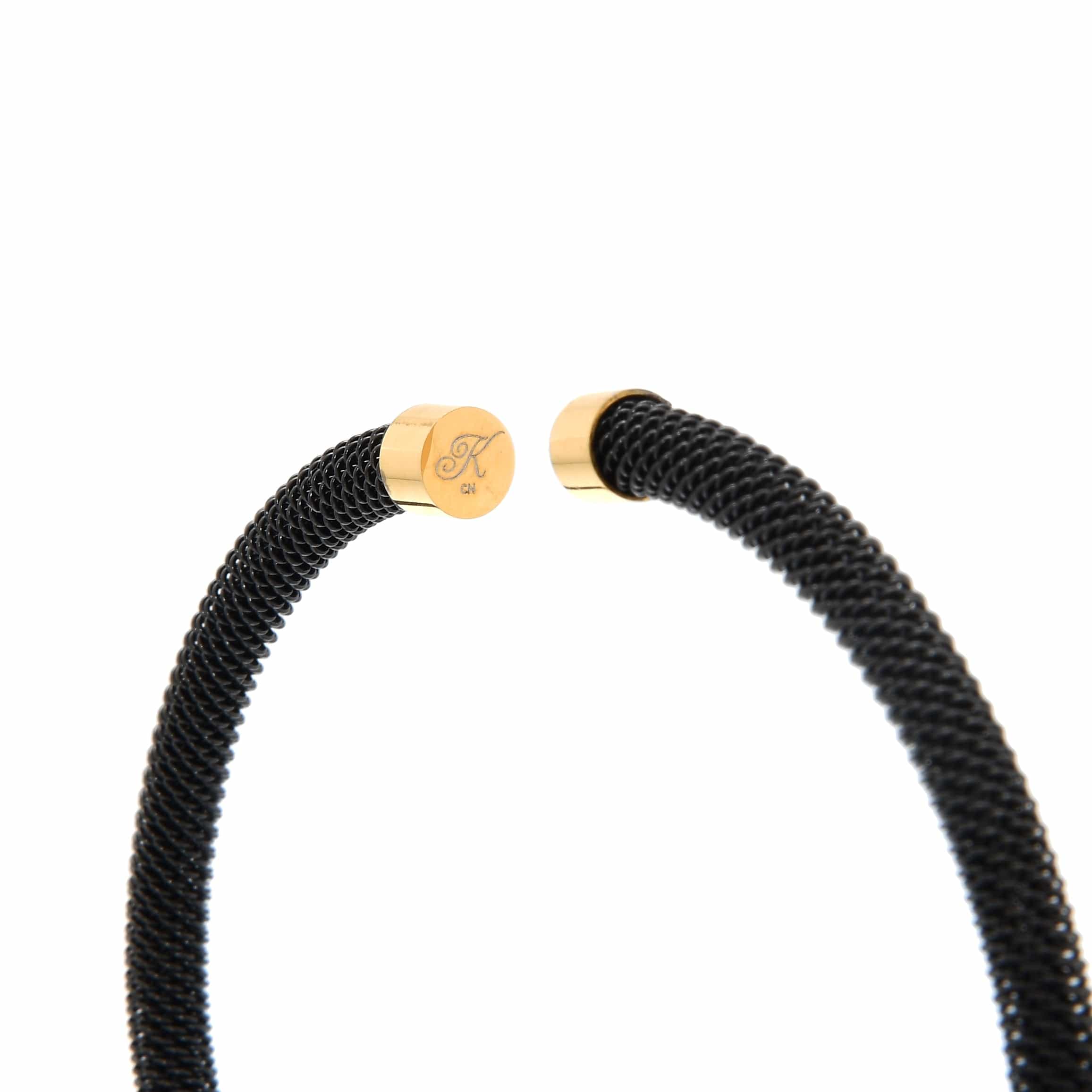 Kalifano Steel Hearts Jewelry Black Rope Braided Steel Hearts Bracelet SHB145-B