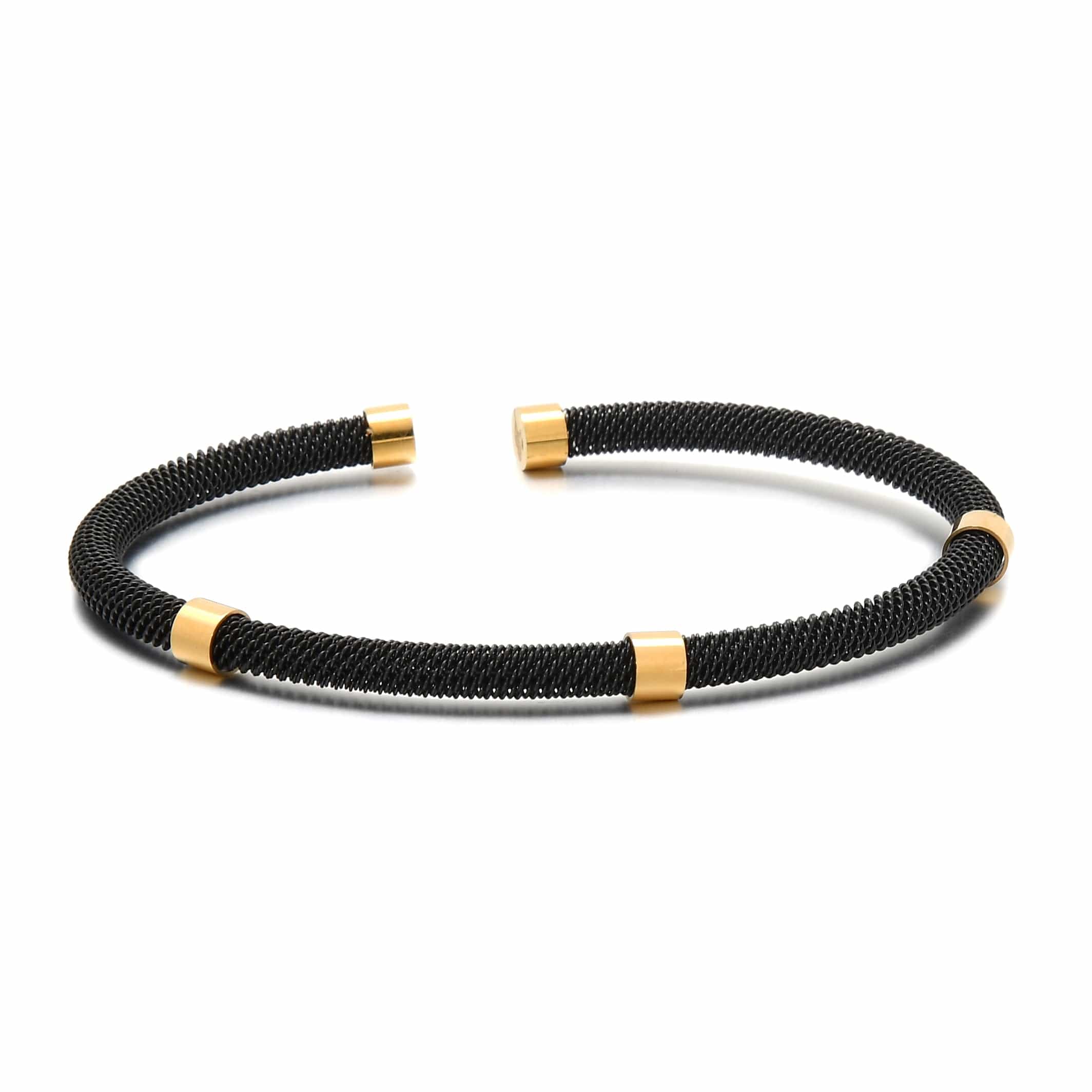 Kalifano Steel Hearts Jewelry Black Rope Braided Steel Hearts Bracelet SHB145-B