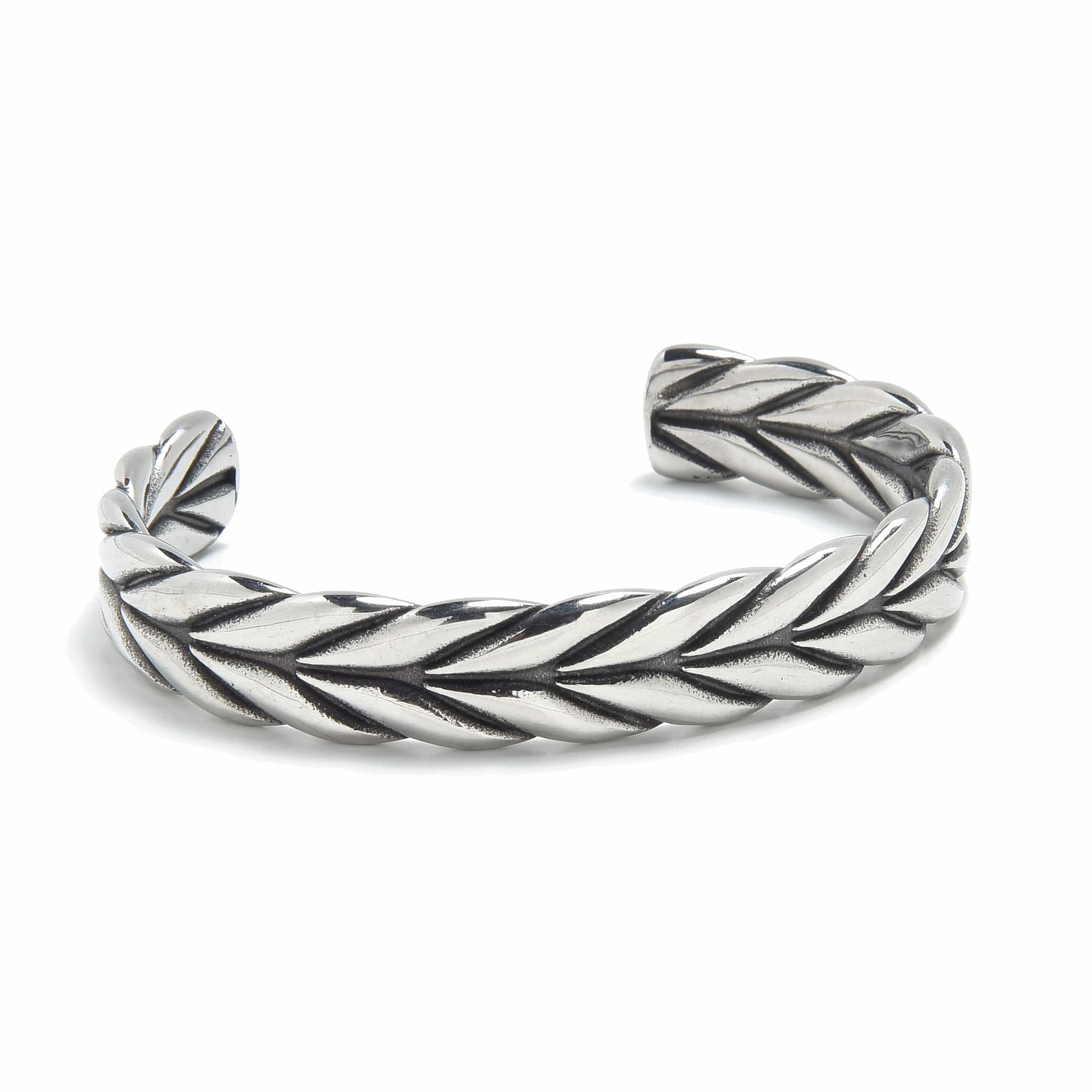 Kalifano Steel Hearts Jewelry Braided Feather Steel Hearts Cuff SHC007-S