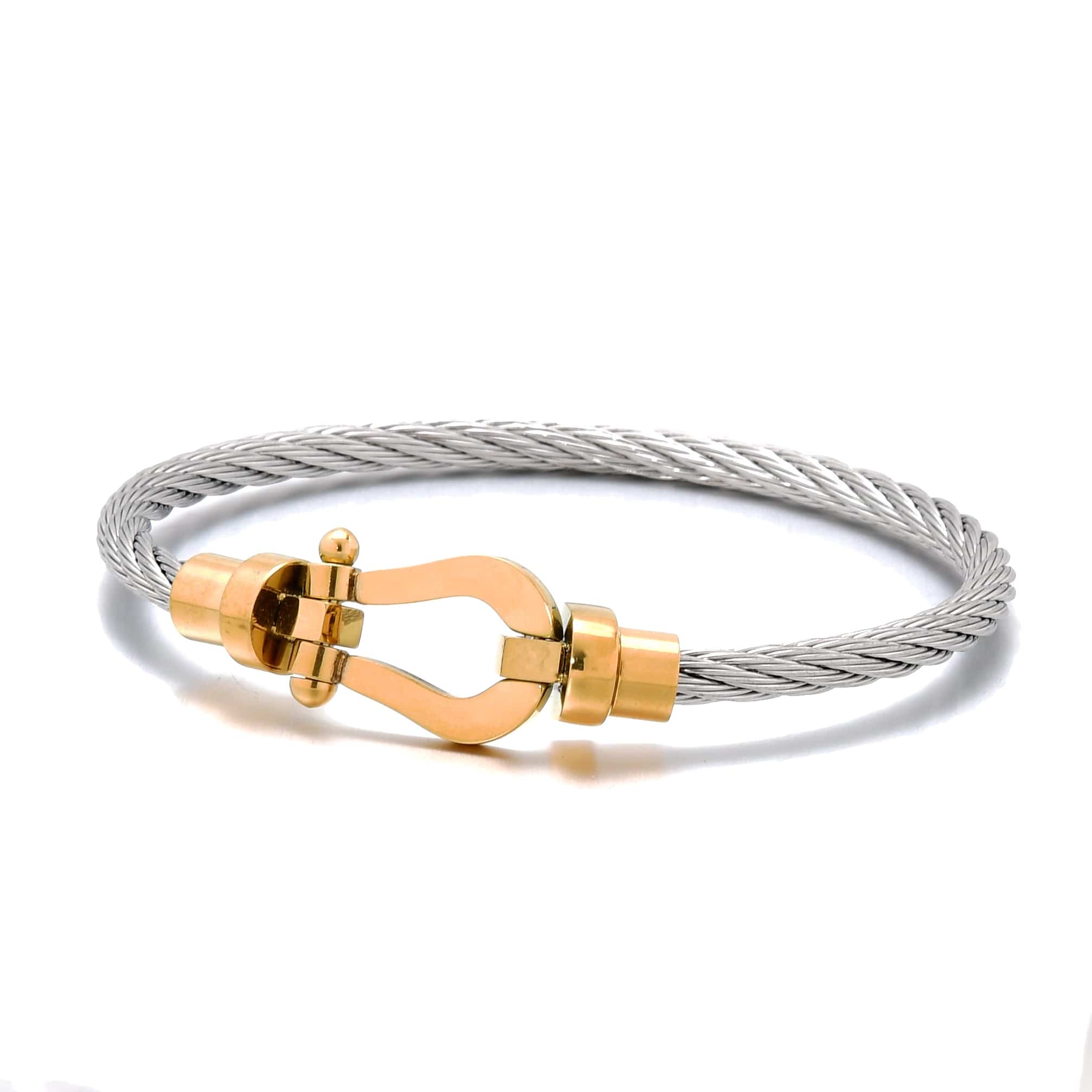 Kalifano Steel Hearts Jewelry Gold and Silver Arabian Cable Braided Steel Hearts Bracelet SHB148-GS
