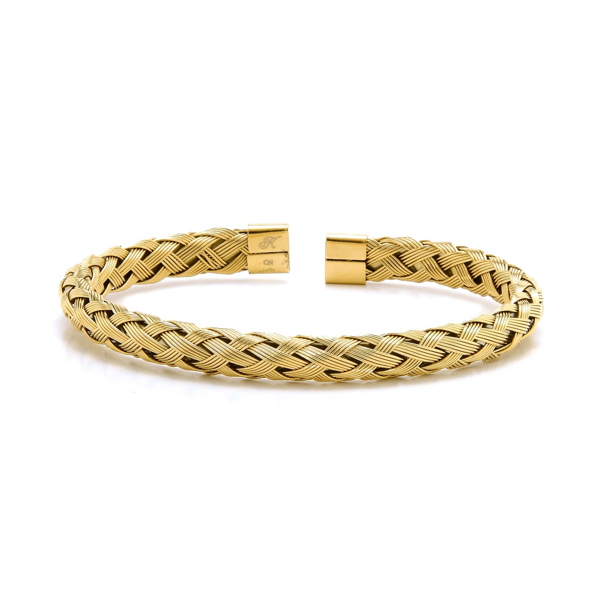 Kalifano Steel Hearts Jewelry Gold Basket Weave Braided Steel Hearts Bracelet SHB143-G