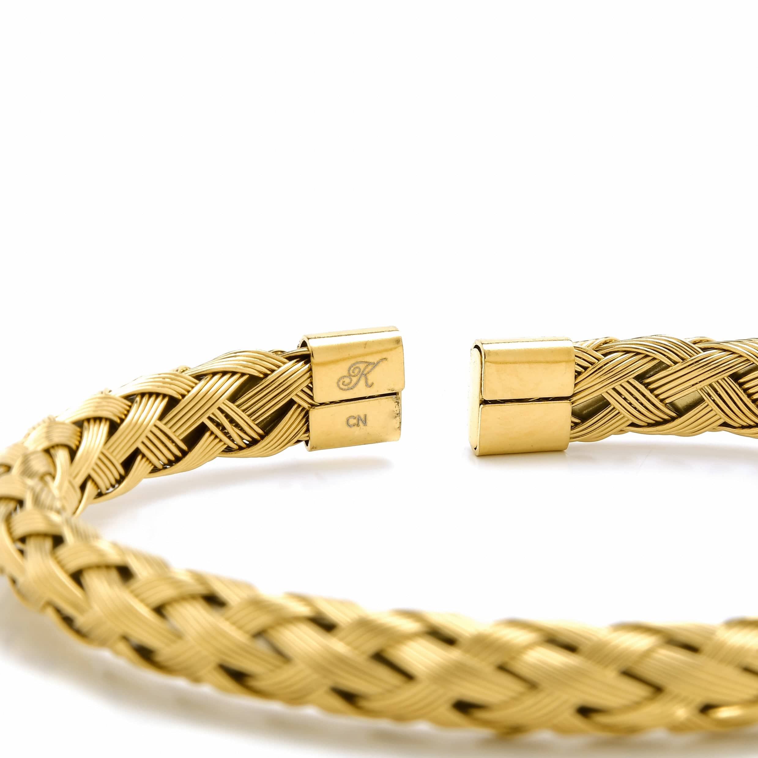 Kalifano Steel Hearts Jewelry Gold Basket Weave Braided Steel Hearts Bracelet SHB143-G