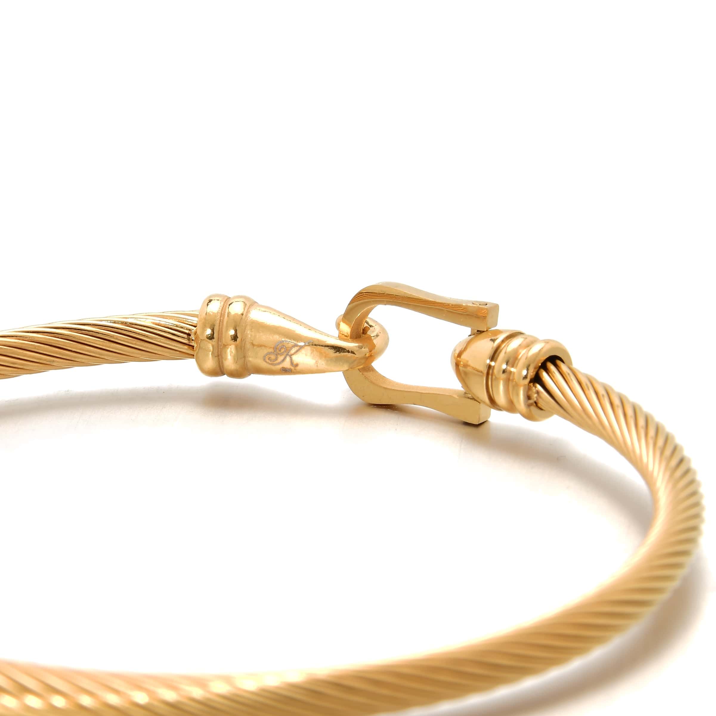 Kalifano Steel Hearts Jewelry Gold Derby Cable Braided Steel Hearts Bracelet SHB146-G