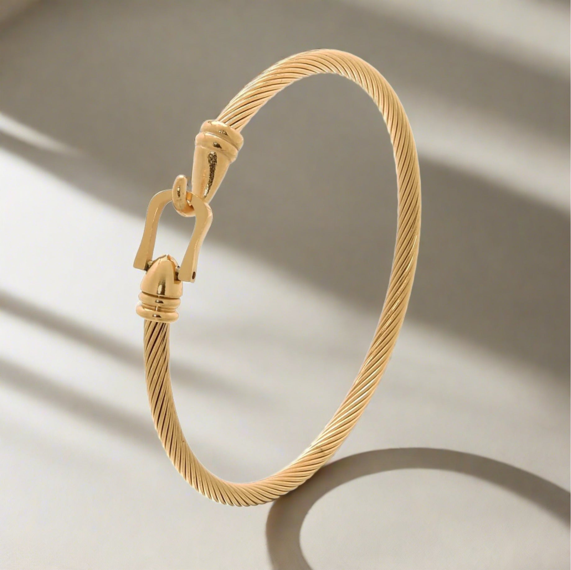 Kalifano Steel Hearts Jewelry Gold Derby Cable Braided Steel Hearts Bracelet SHB146-G