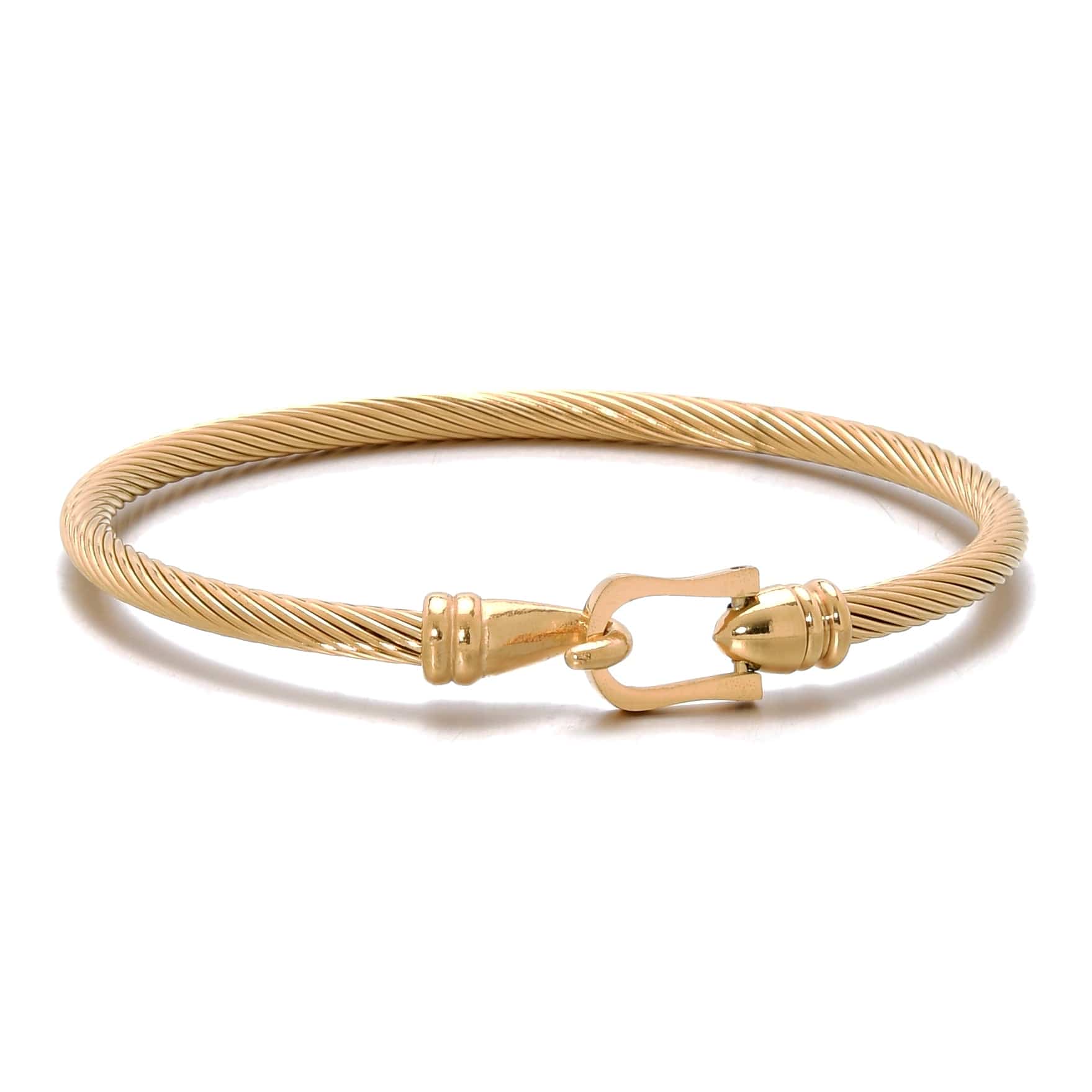 Kalifano Steel Hearts Jewelry Gold Derby Cable Braided Steel Hearts Bracelet SHB146-G