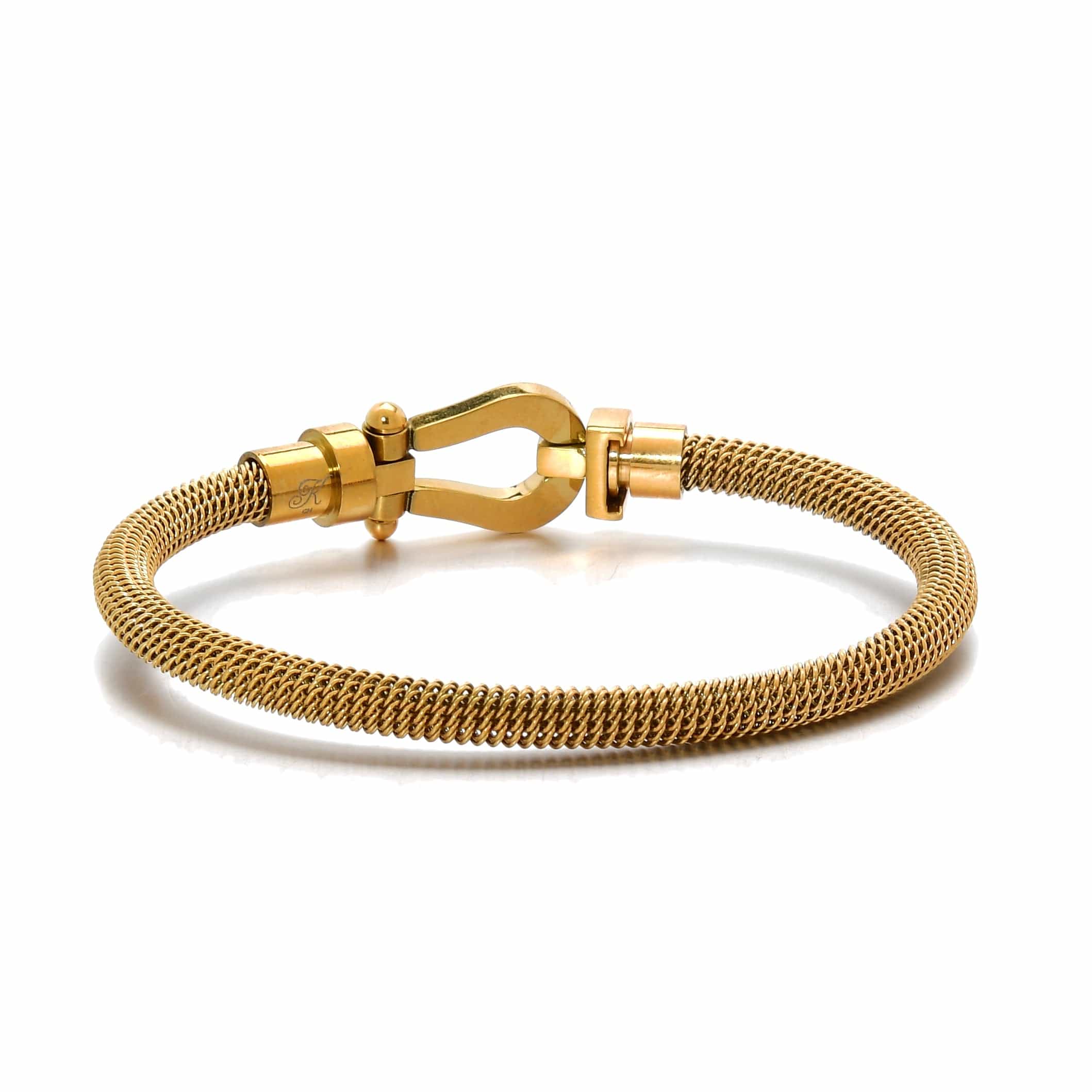 Kalifano Steel Hearts Jewelry Gold Equestrian Woven Braided Steel Hearts Bracelet SHB147-G
