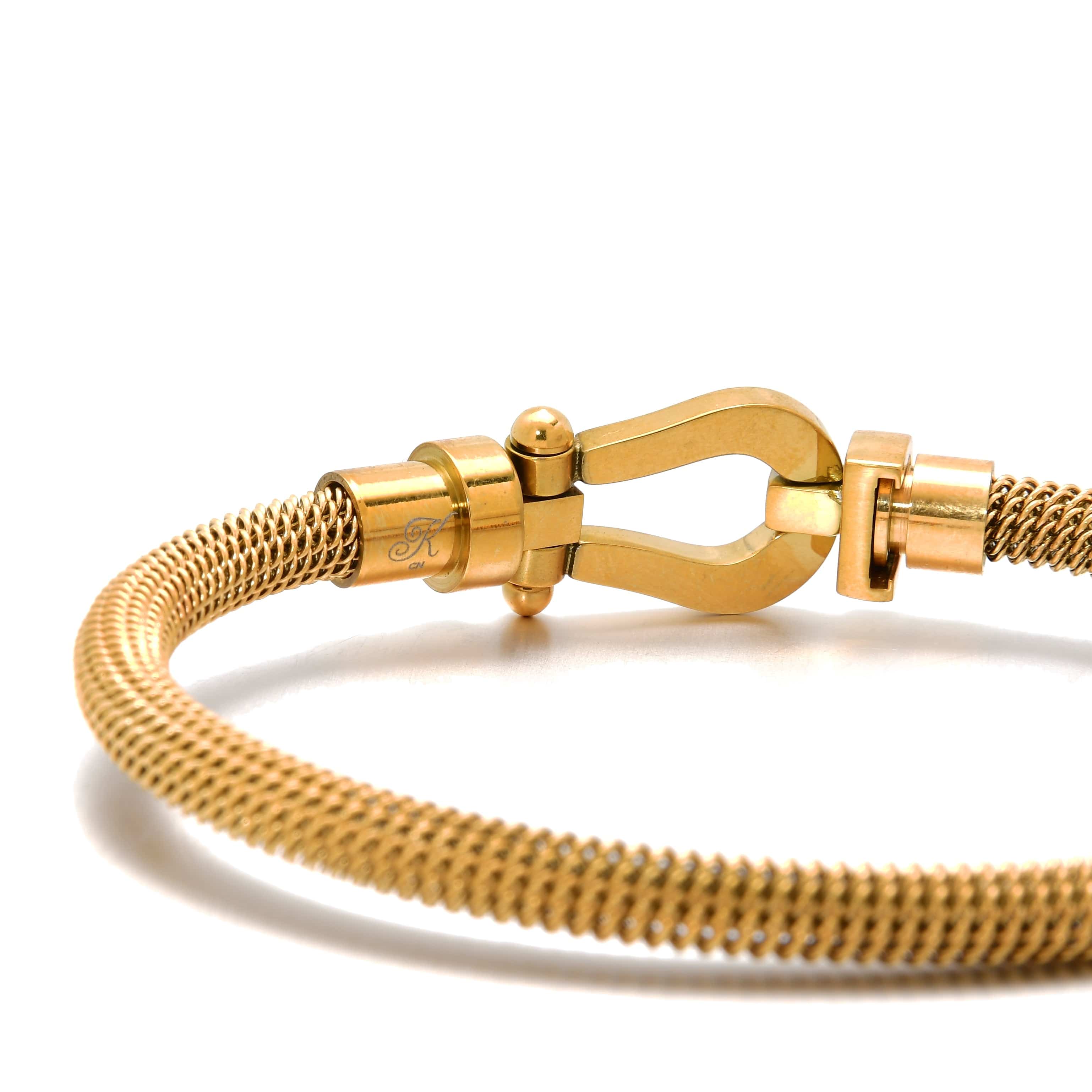 Kalifano Steel Hearts Jewelry Gold Equestrian Woven Braided Steel Hearts Bracelet SHB147-G