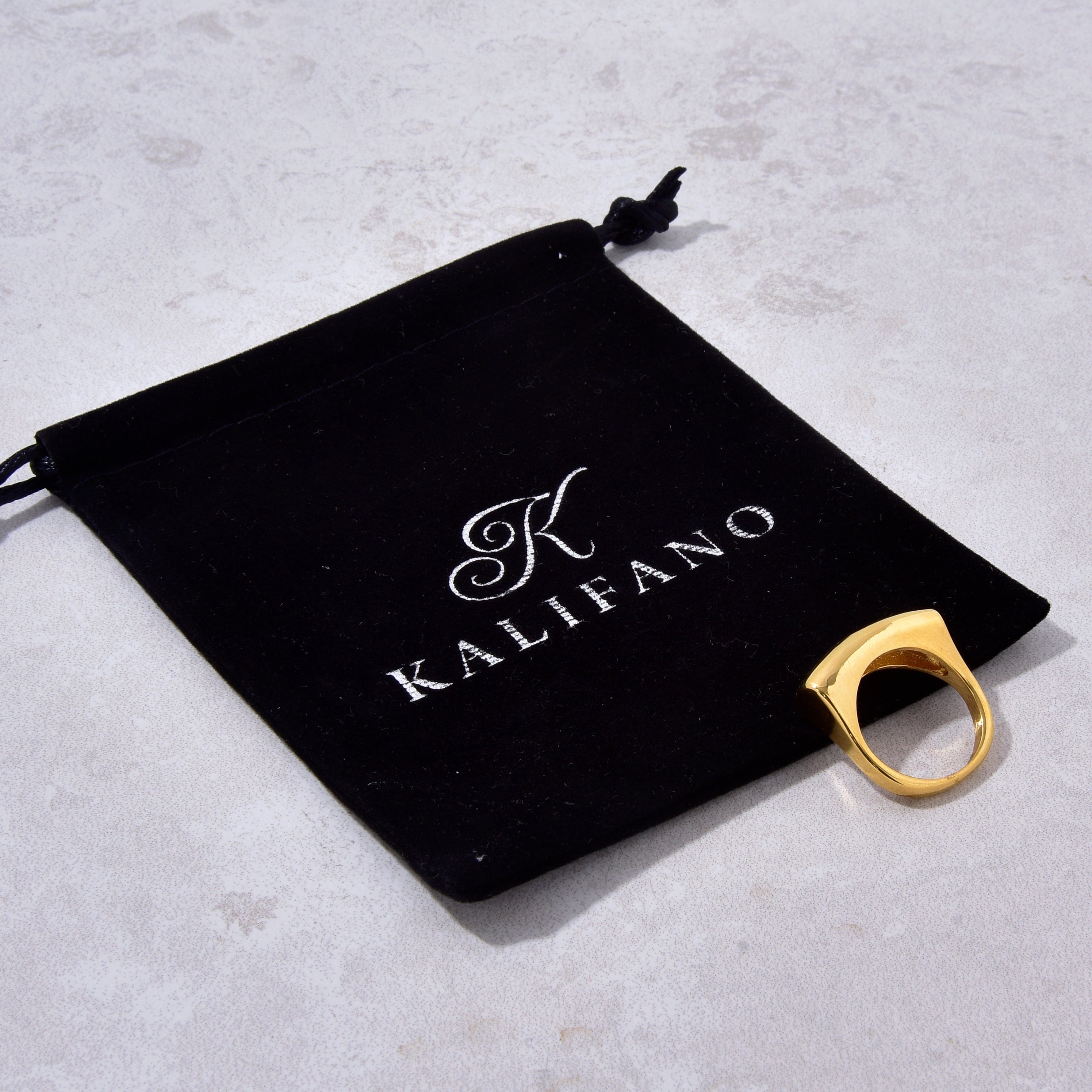 Kalifano Steel Hearts Jewelry Gold Signet Steel Hearts Ring