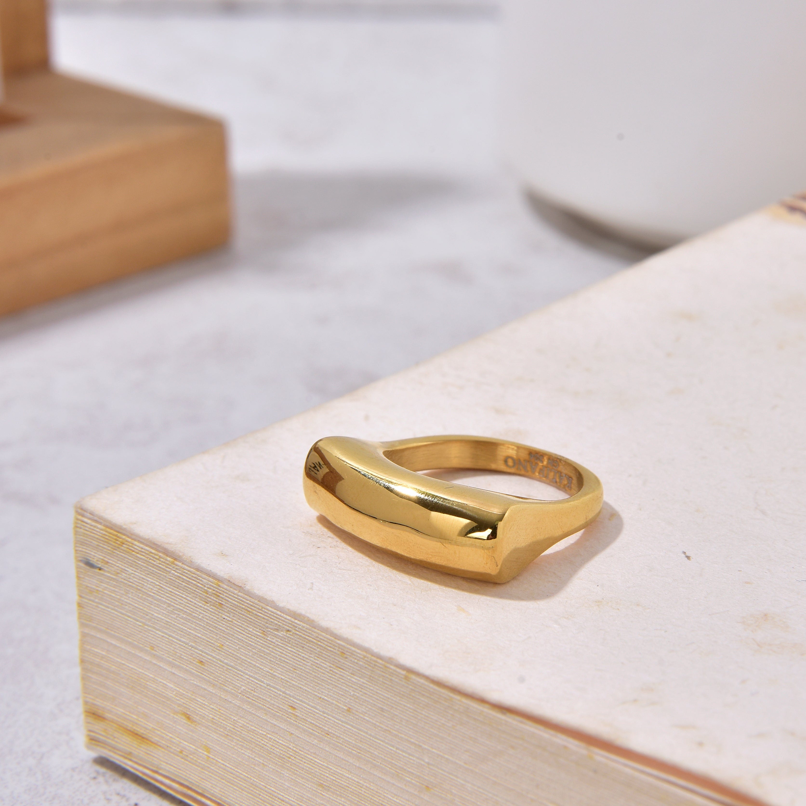 Kalifano Steel Hearts Jewelry Gold Signet Steel Hearts Ring