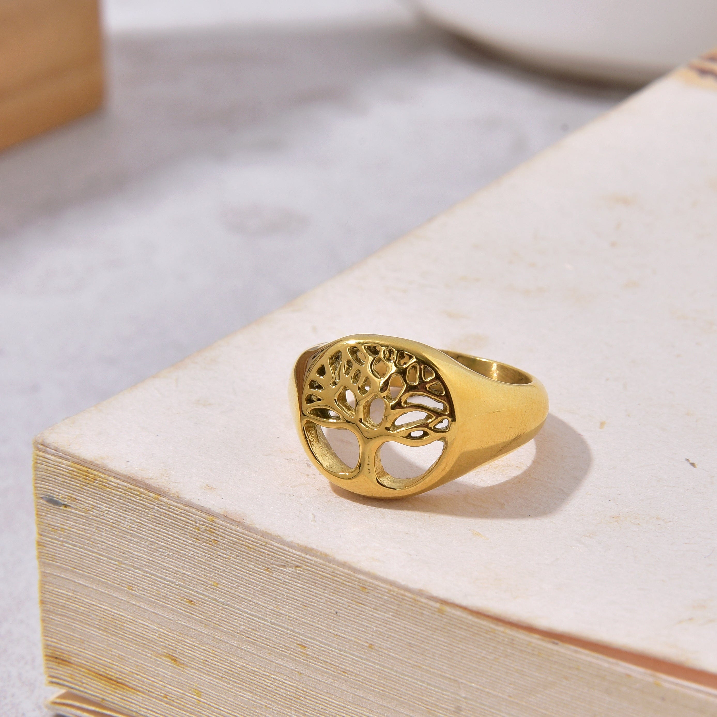 Kalifano Steel Hearts Jewelry Gold Tree of Life Steel Hearts Ring