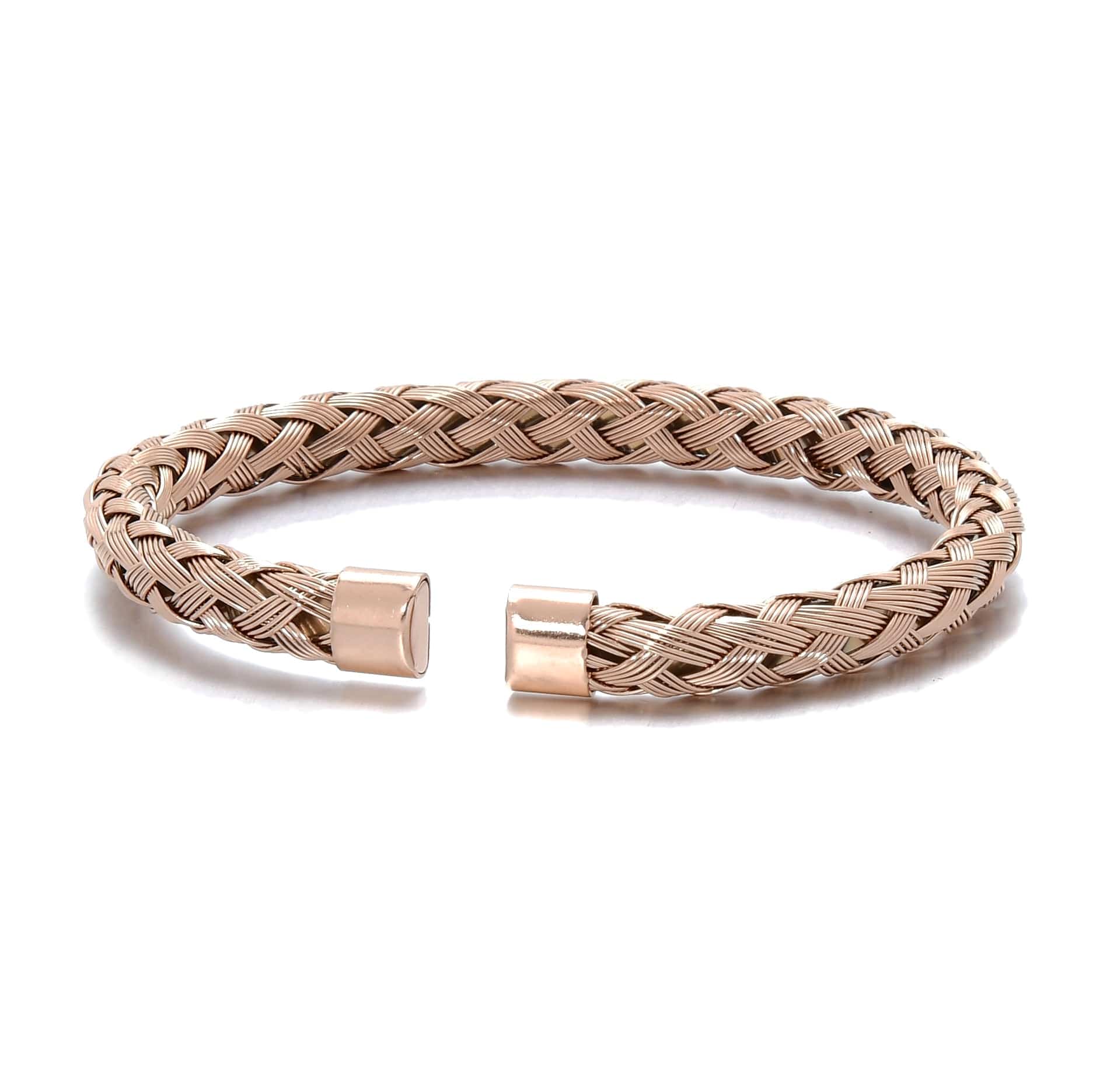 Kalifano Steel Hearts Jewelry Rose Gold Basket Weave Braided Steel Hearts Bracelet SHB143-R