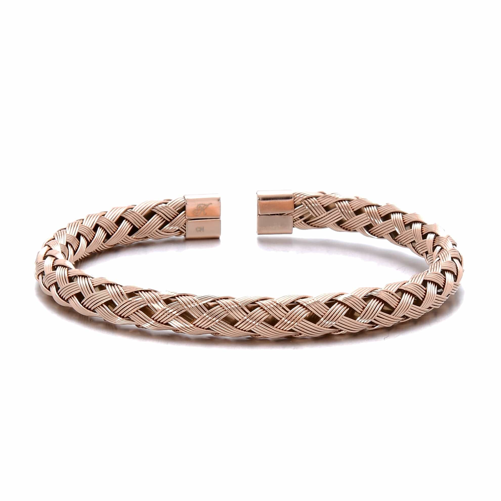 Kalifano Steel Hearts Jewelry Rose Gold Basket Weave Braided Steel Hearts Bracelet SHB143-R