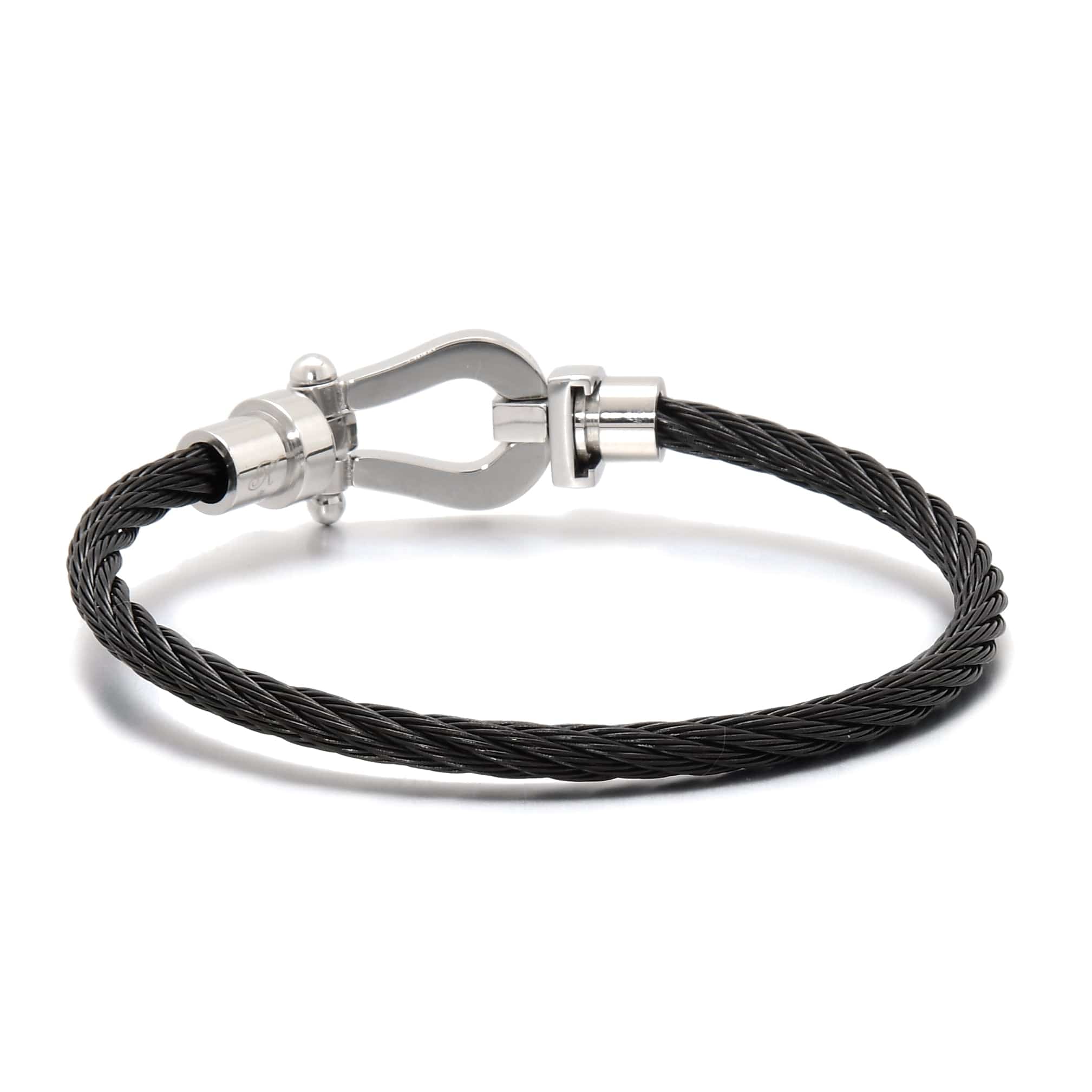 Kalifano Steel Hearts Jewelry Silver and Black Arabian Cable Braided Steel Hearts Bracelet SHB148-S