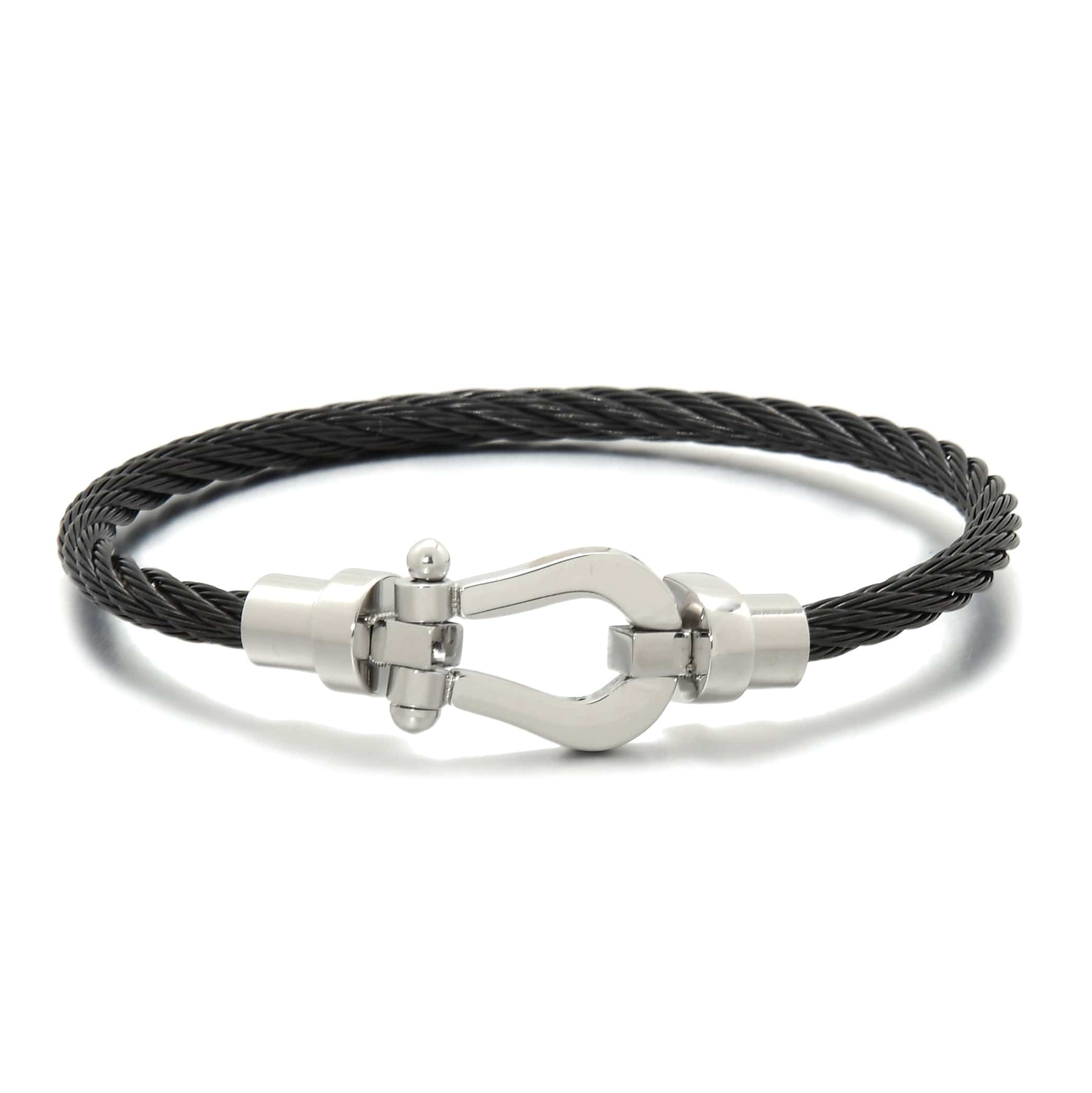 Kalifano Steel Hearts Jewelry Silver and Black Arabian Cable Braided Steel Hearts Bracelet SHB148-S