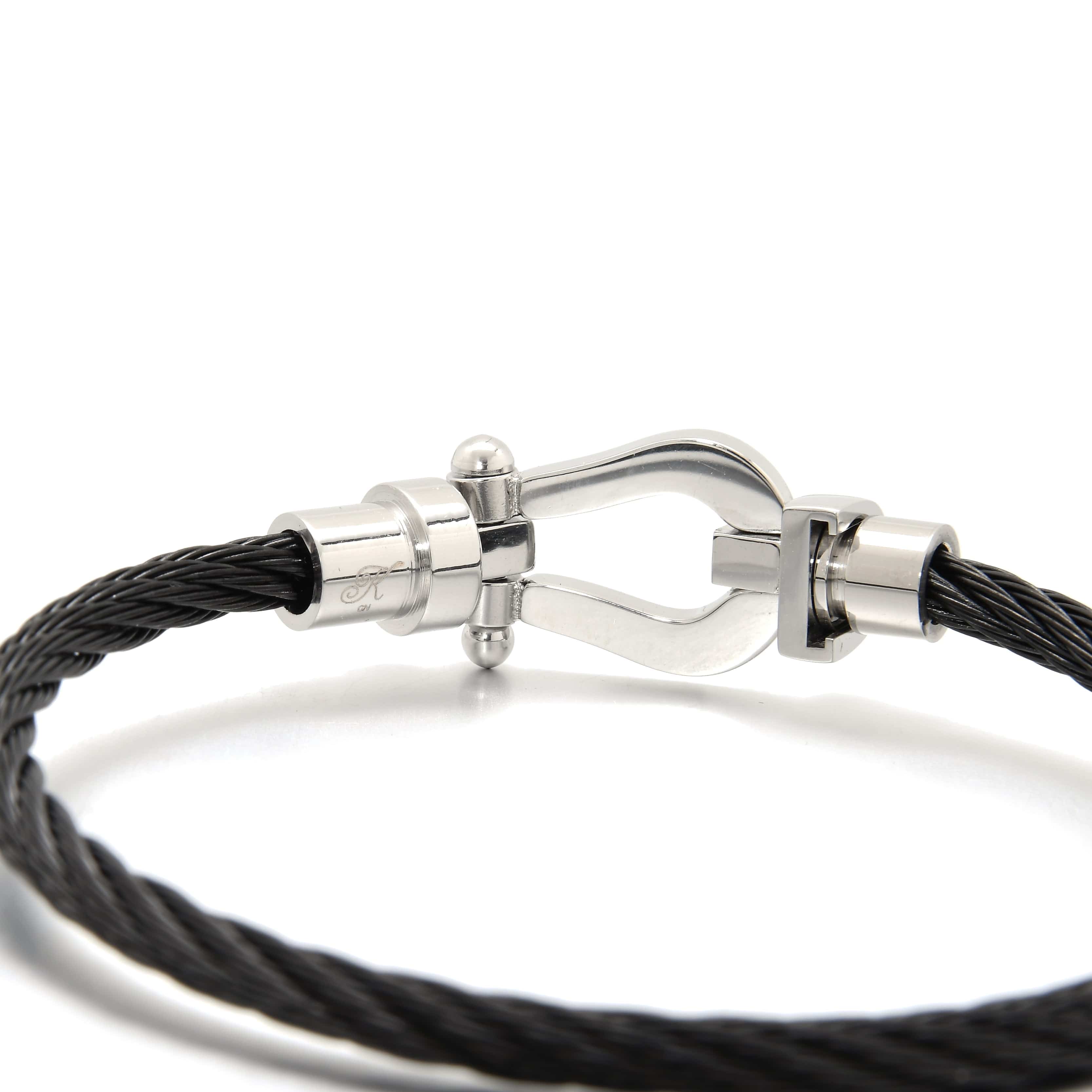 Kalifano Steel Hearts Jewelry Silver and Black Arabian Cable Braided Steel Hearts Bracelet SHB148-S