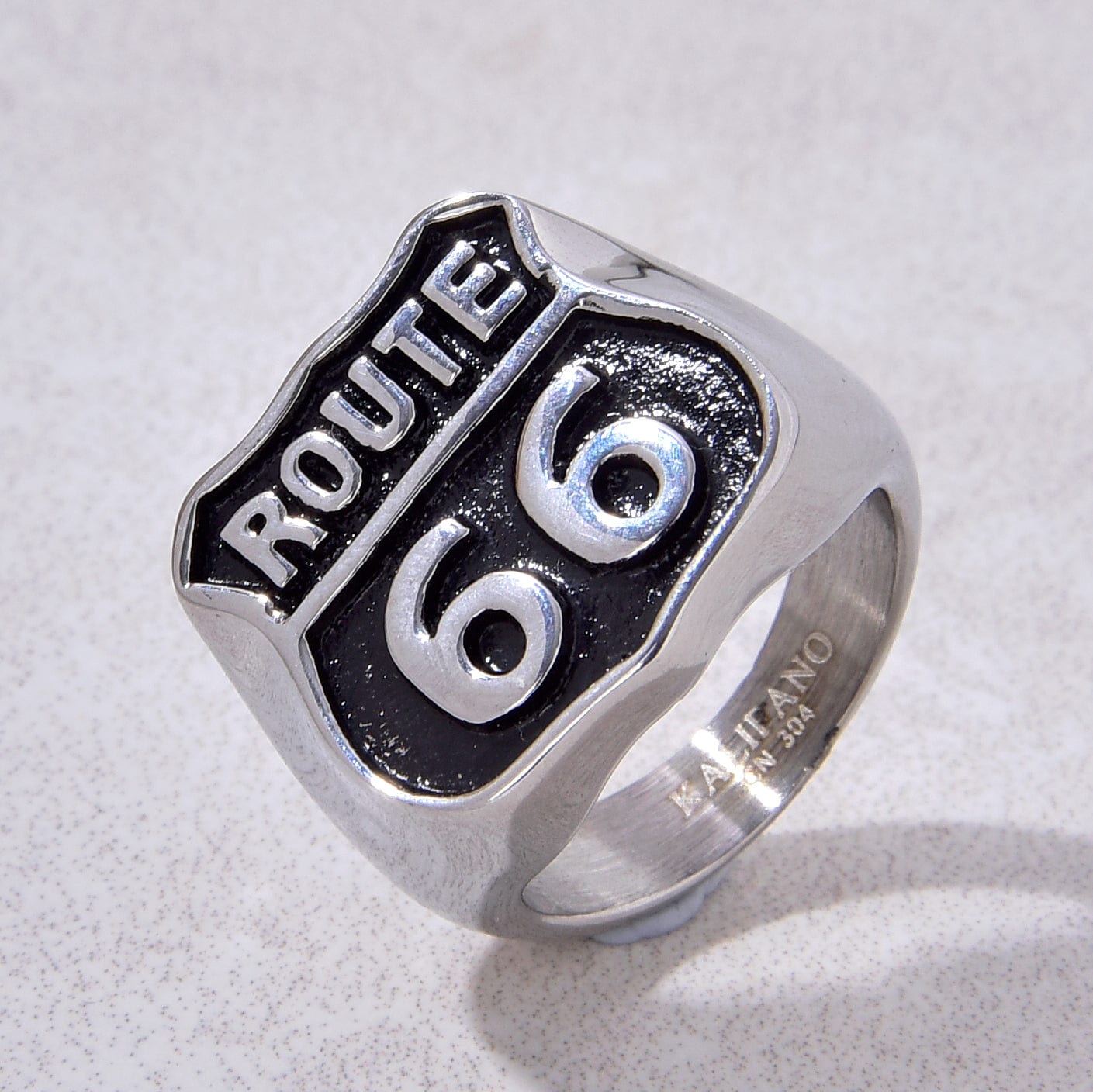 Kalifano Steel Hearts Jewelry Silver and Black Route 66 Steel Hearts Ring