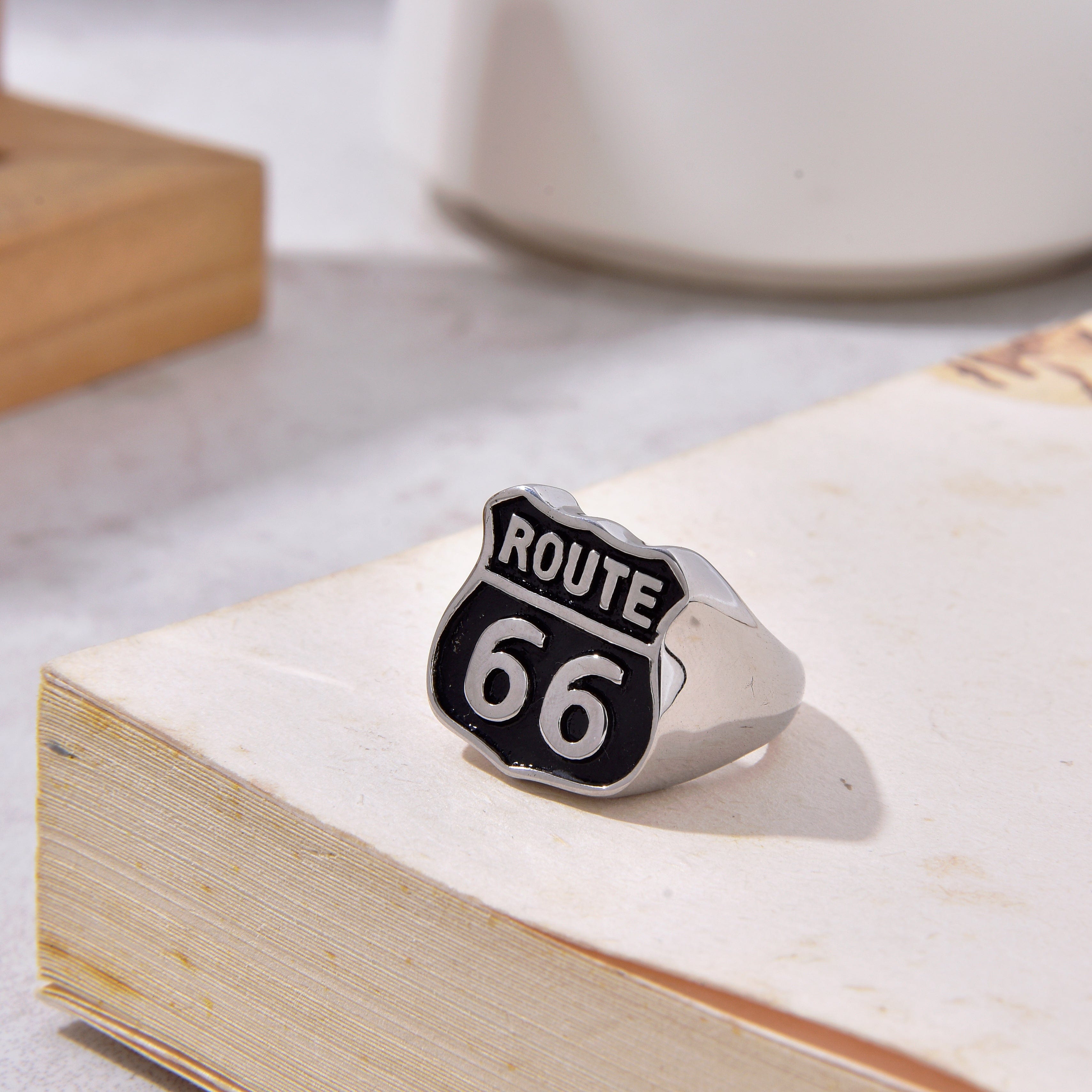Kalifano Steel Hearts Jewelry Silver and Black Route 66 Steel Hearts Ring