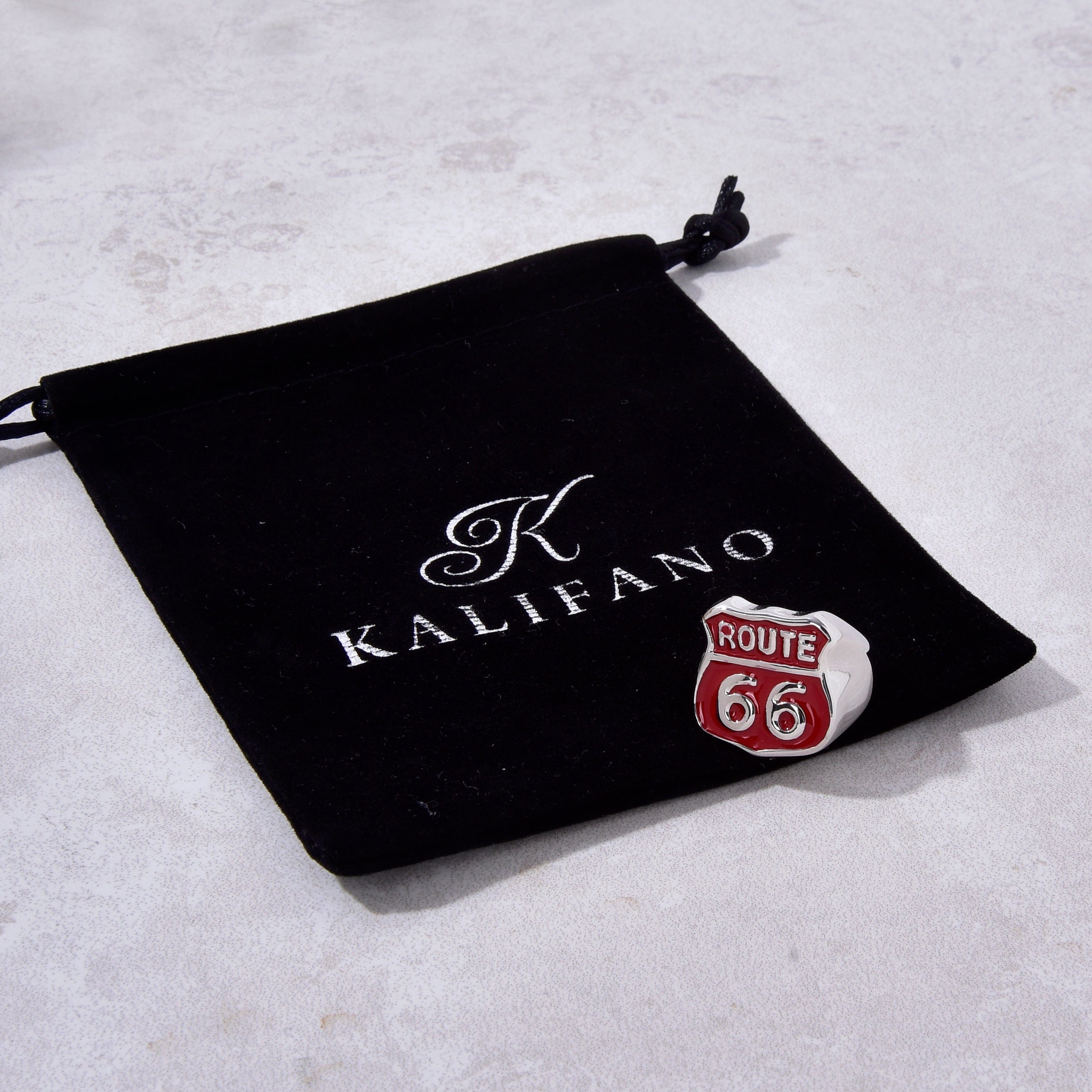 Kalifano Steel Hearts Jewelry Silver and Red Route 66 Steel Hearts Ring