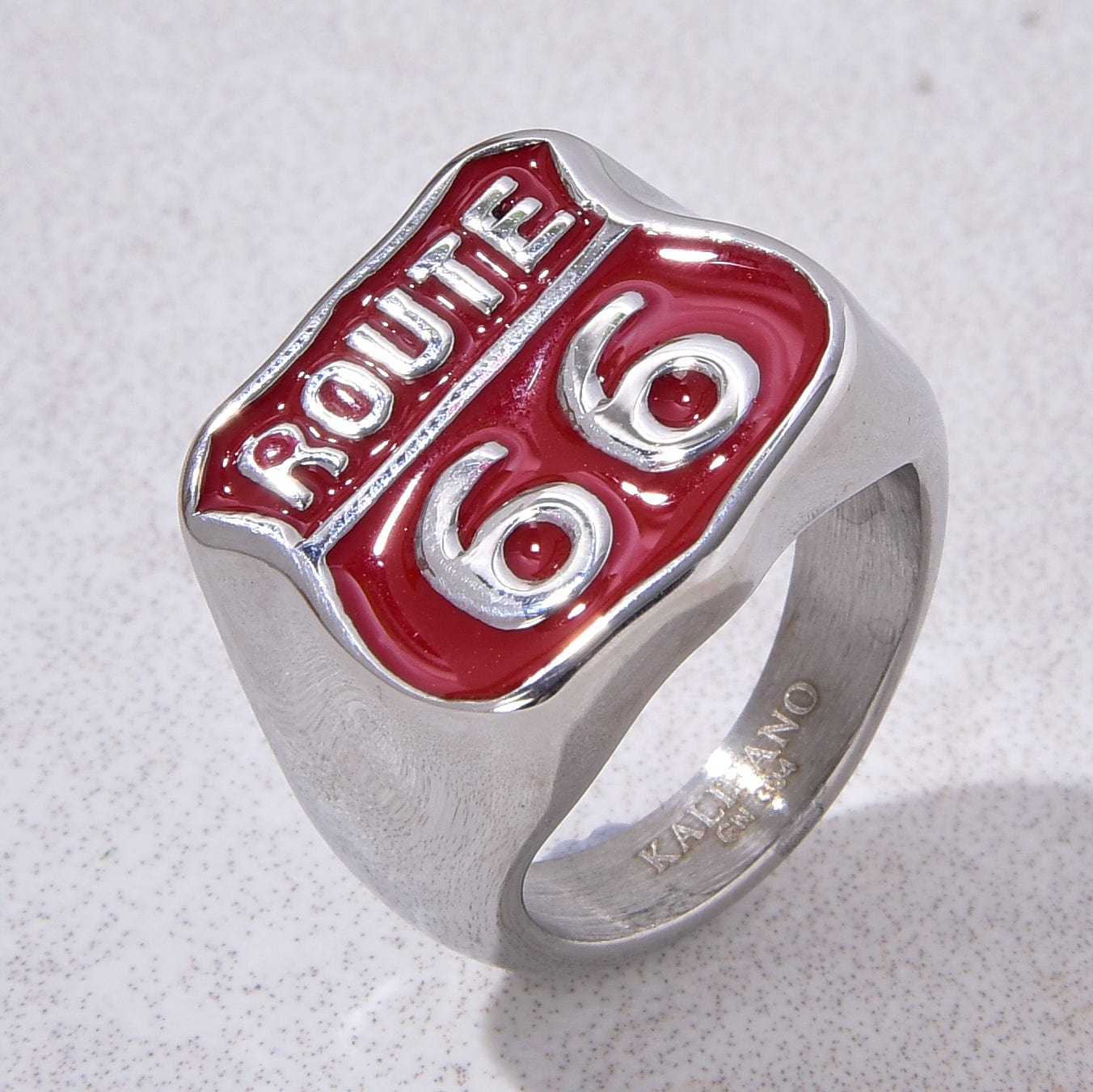 Kalifano Steel Hearts Jewelry Silver and Red Route 66 Steel Hearts Ring