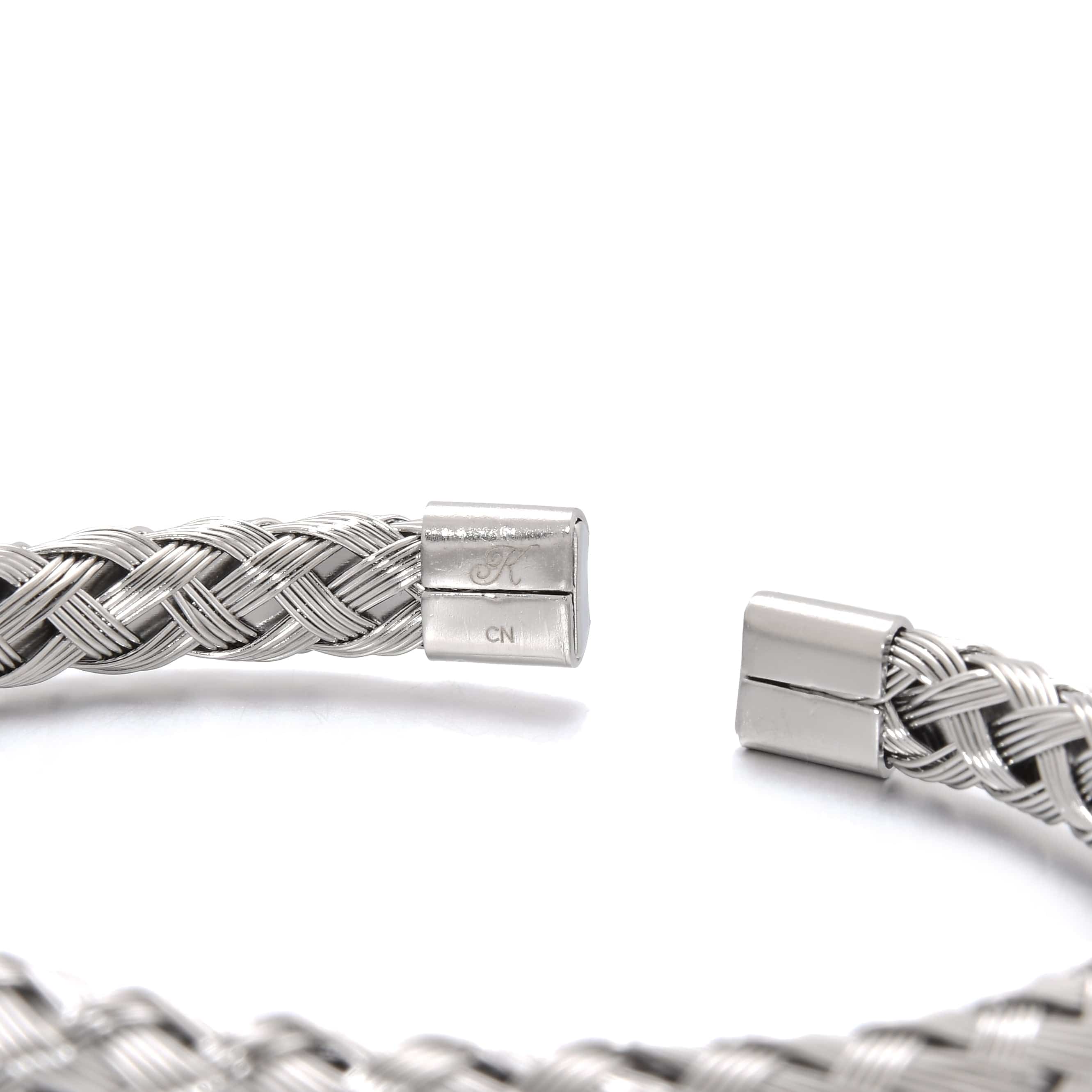 Kalifano Steel Hearts Jewelry Silver Basket Weave Braided Steel Hearts Bracelet SHB143-S