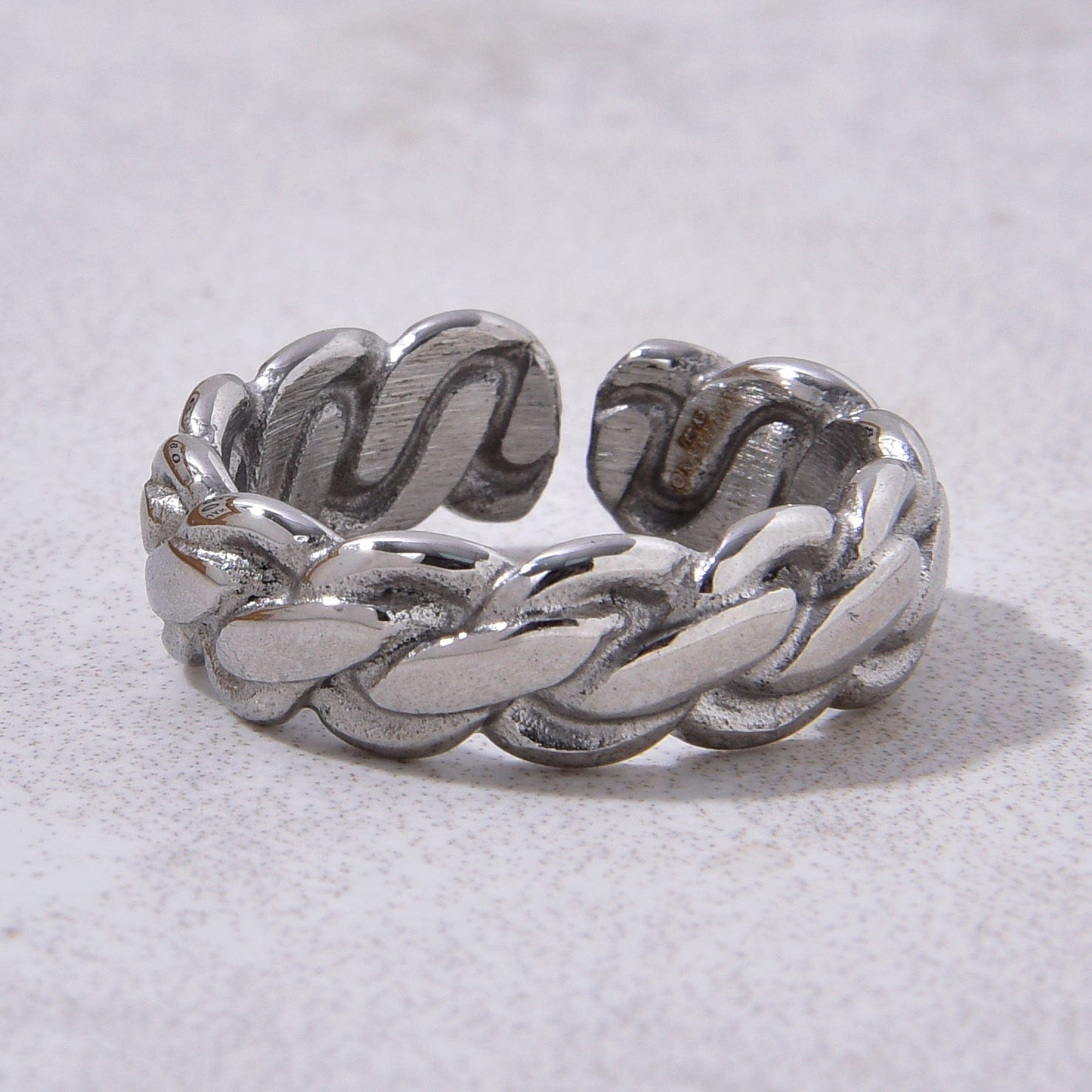 Kalifano Steel Hearts Jewelry Silver Braided Rope Steel Hearts Ring