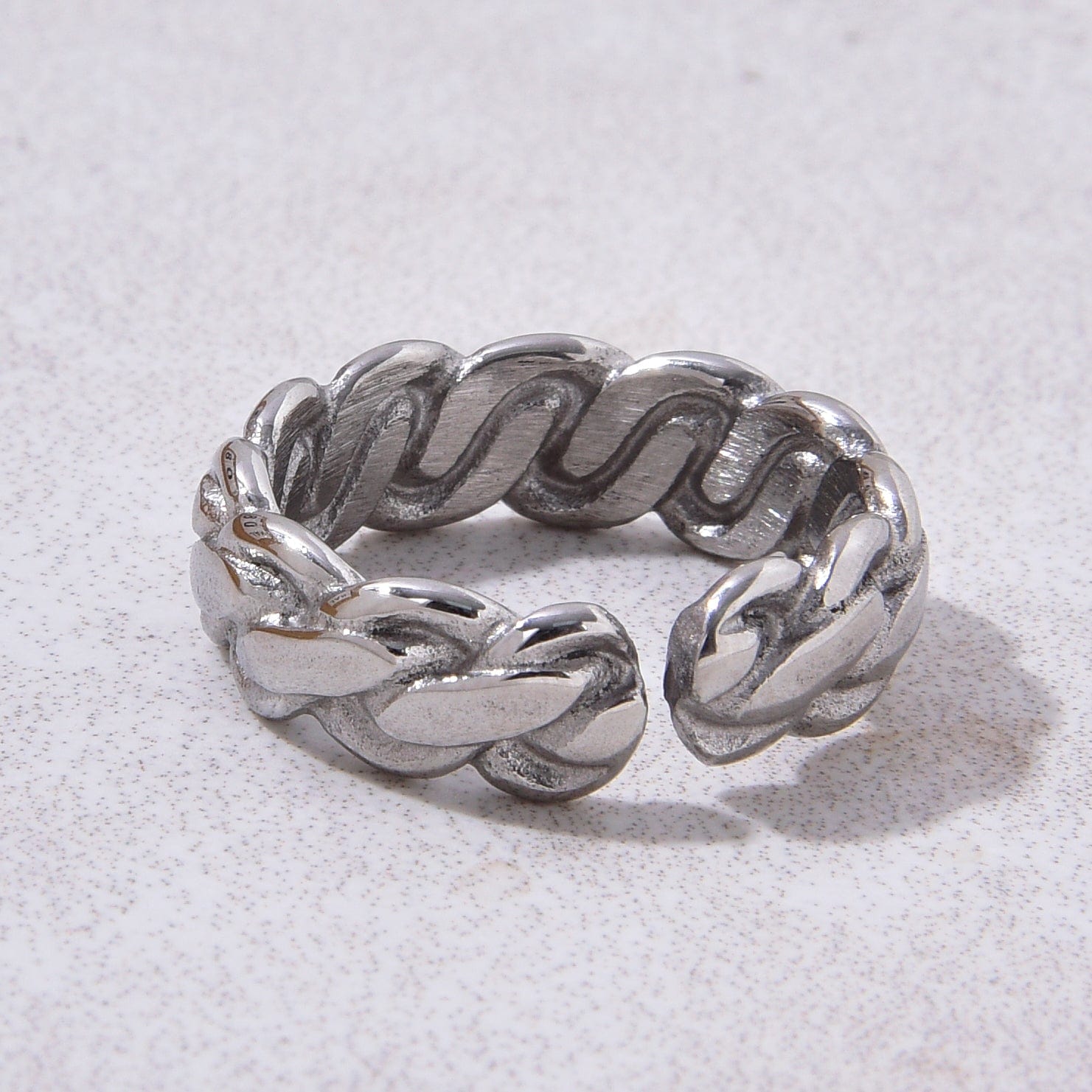 Kalifano Steel Hearts Jewelry Silver Braided Rope Steel Hearts Ring