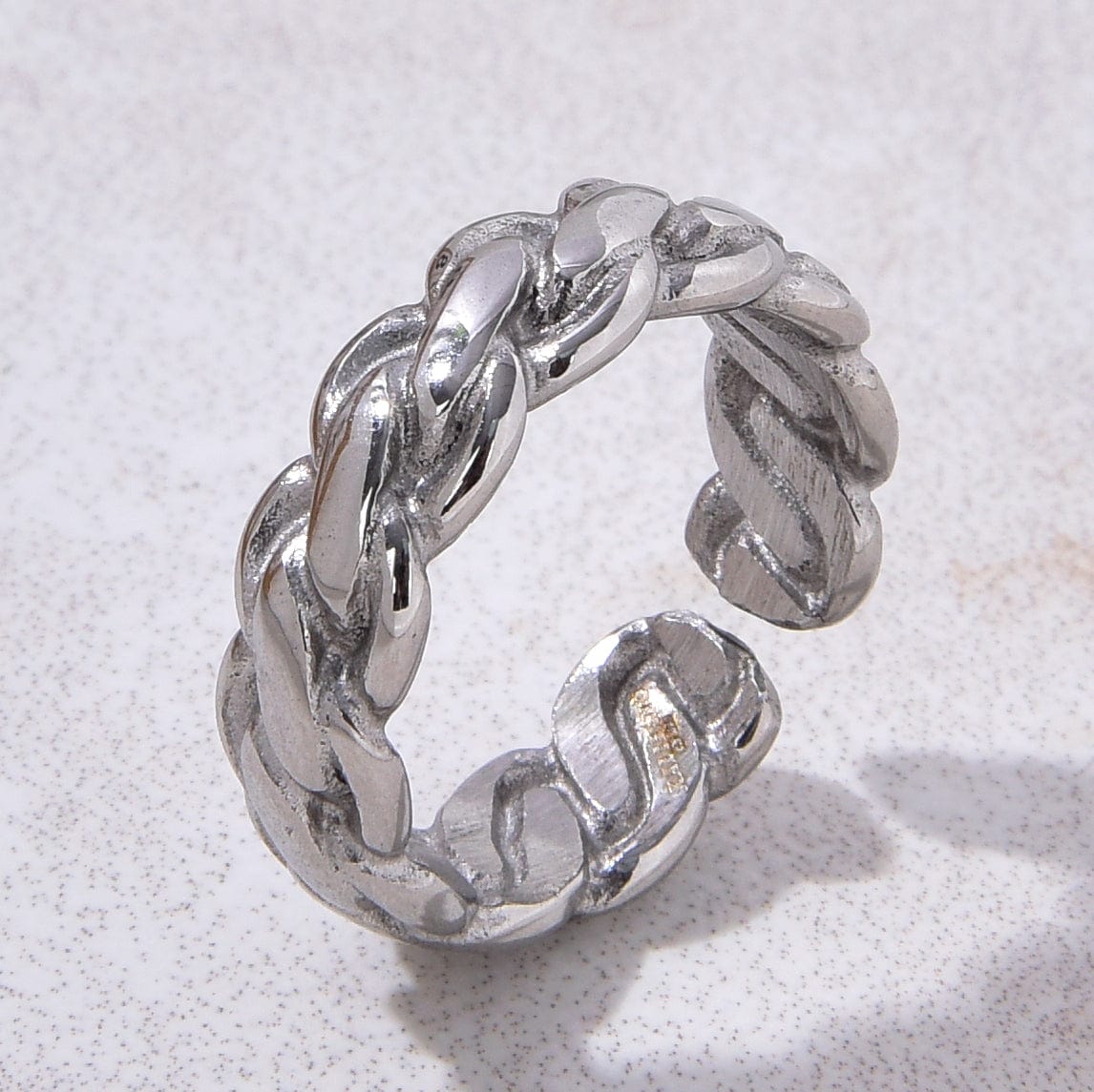 Kalifano Steel Hearts Jewelry Silver Braided Rope Steel Hearts Ring
