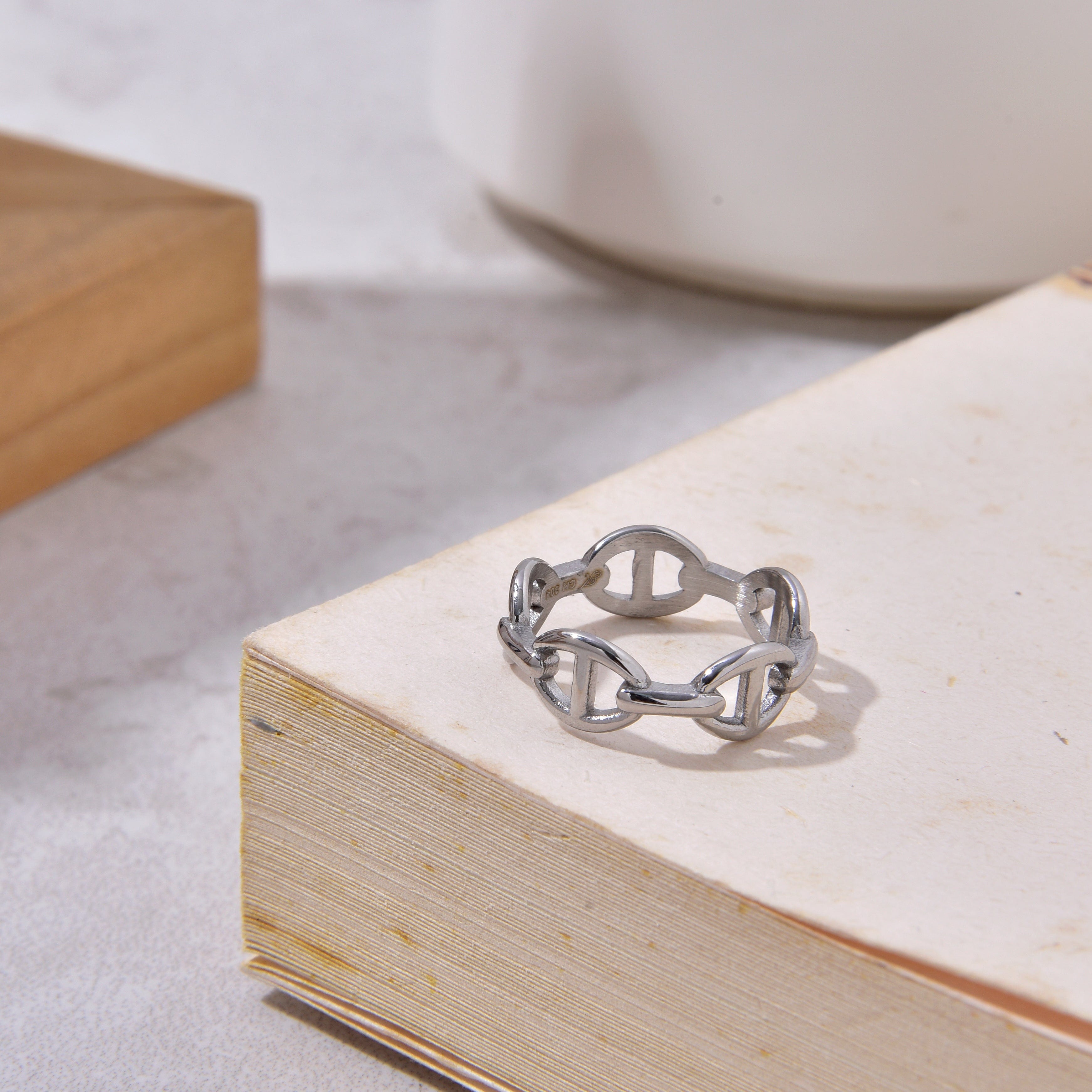 Kalifano Steel Hearts Jewelry Silver Chain Link Steel Hearts Ring