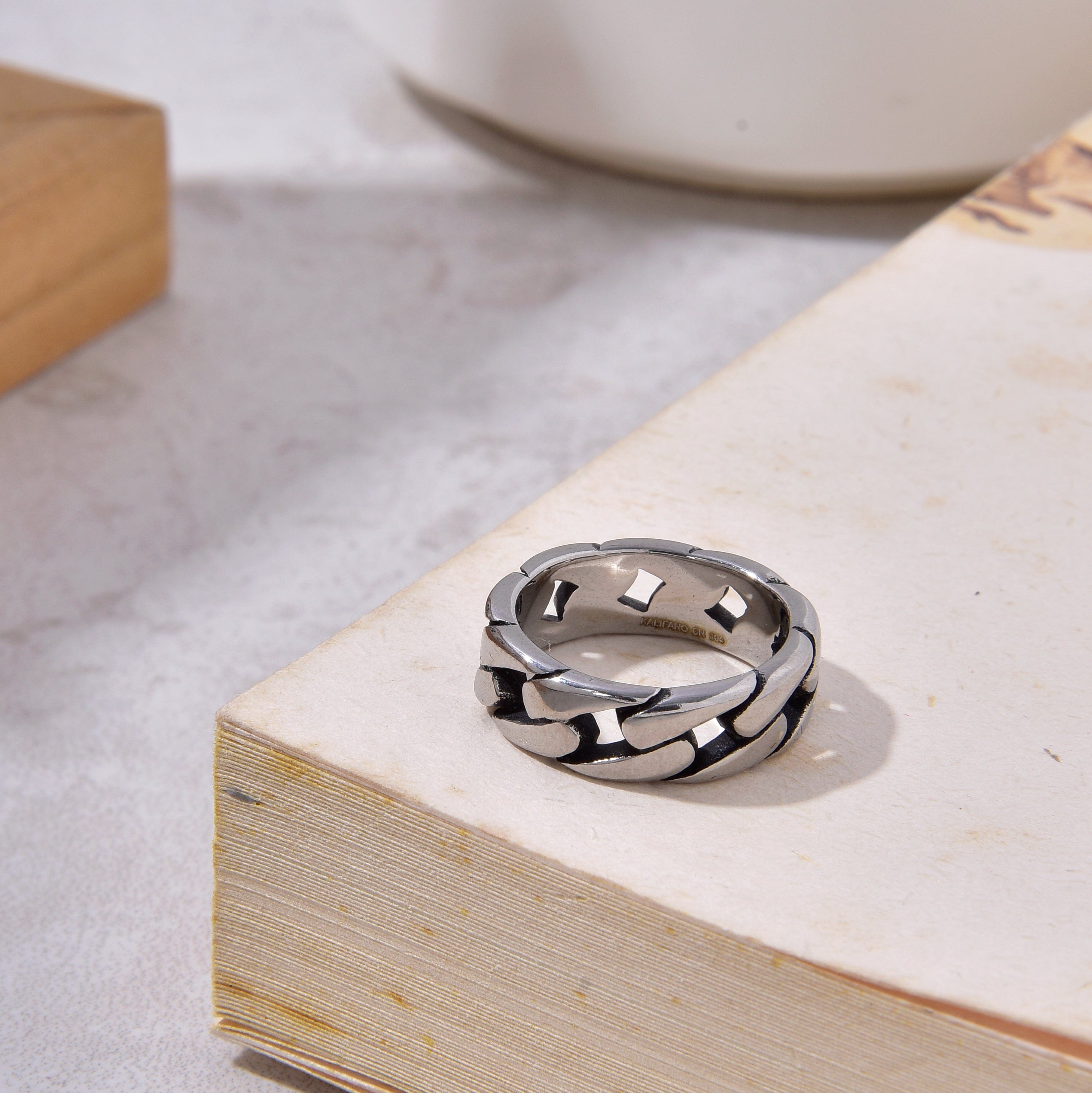 Kalifano Steel Hearts Jewelry Silver Chain Steel Hearts Ring