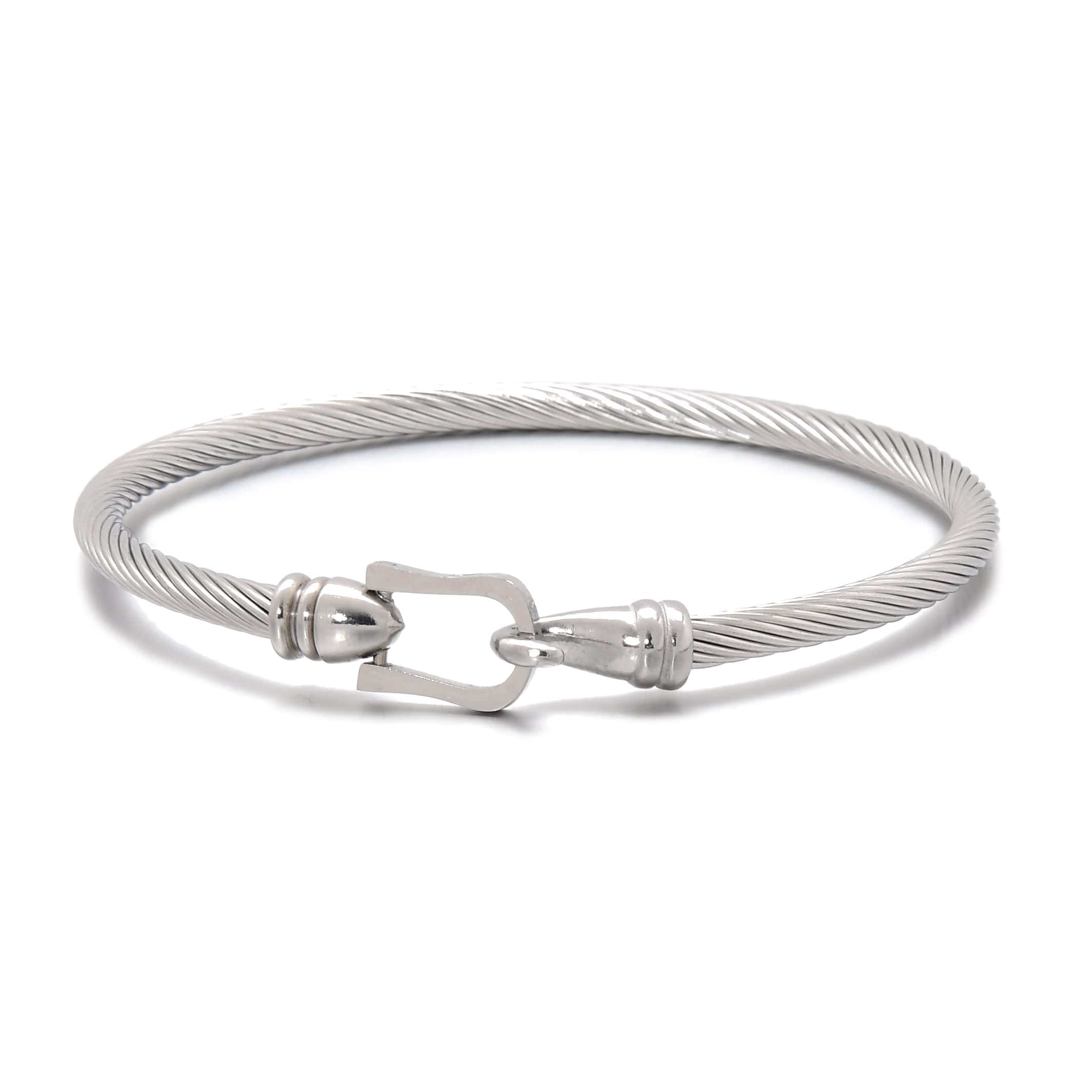 Kalifano Steel Hearts Jewelry Silver Derby Cable Braided Steel Hearts Bracelet SHB146-S