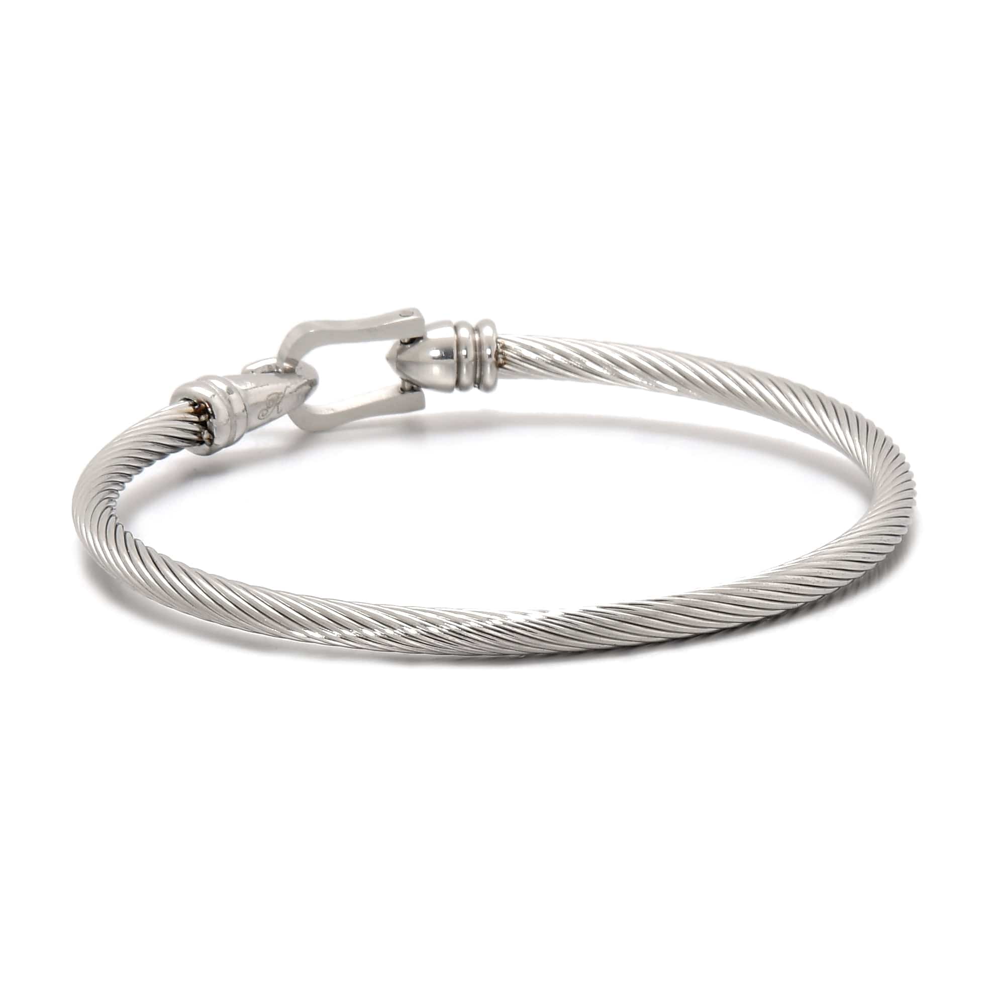 Kalifano Steel Hearts Jewelry Silver Derby Cable Braided Steel Hearts Bracelet SHB146-S