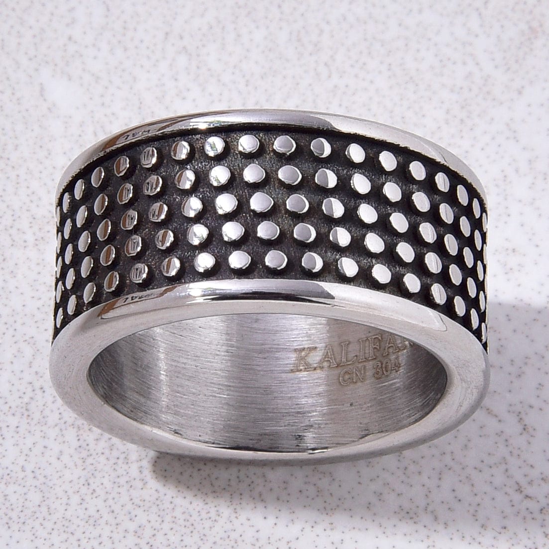 Kalifano Steel Hearts Jewelry Silver Dotted Steel Hearts Ring