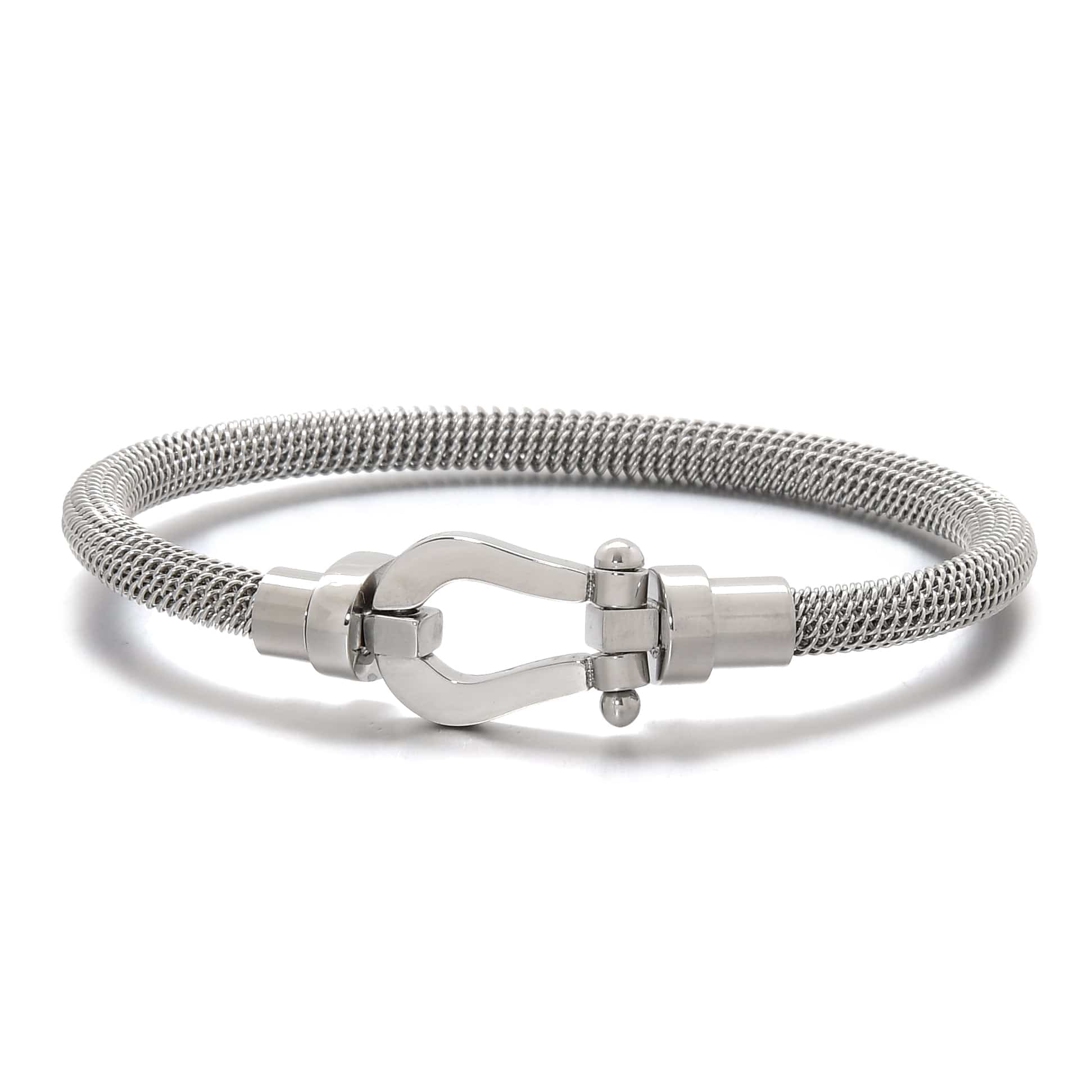 Kalifano Steel Hearts Jewelry Silver Equestrian Woven Braided Steel Hearts Bracelet SHB147-S