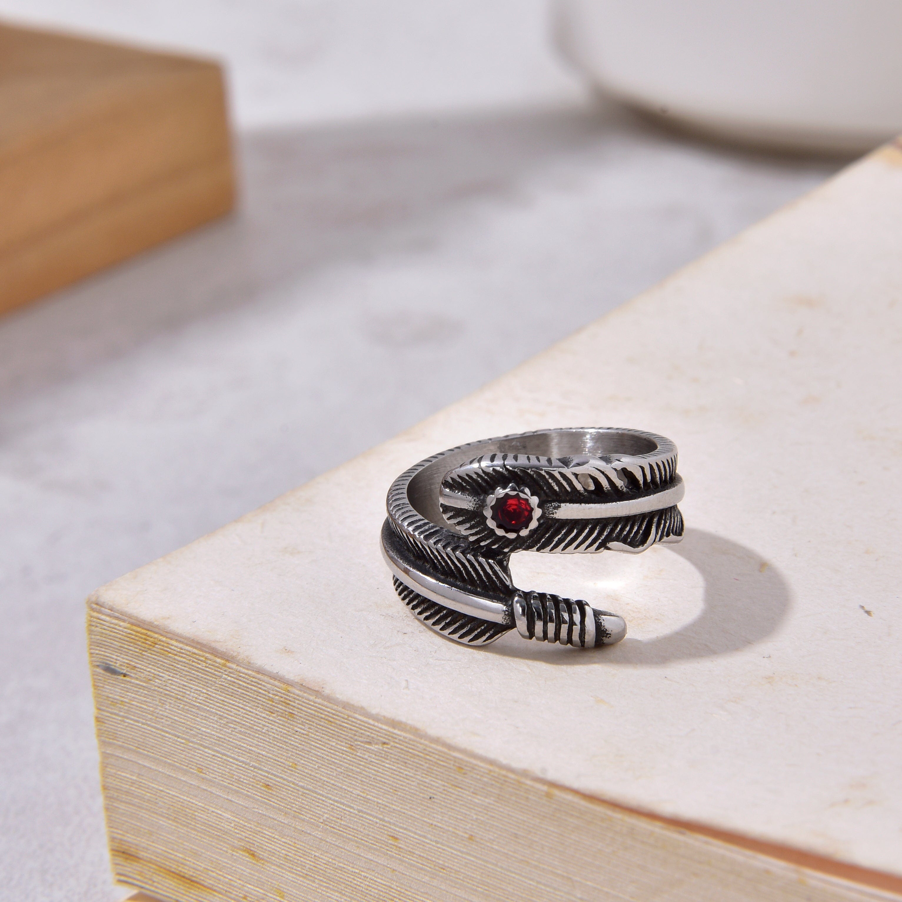 Kalifano Steel Hearts Jewelry Silver Feather Steel Hearts Ring