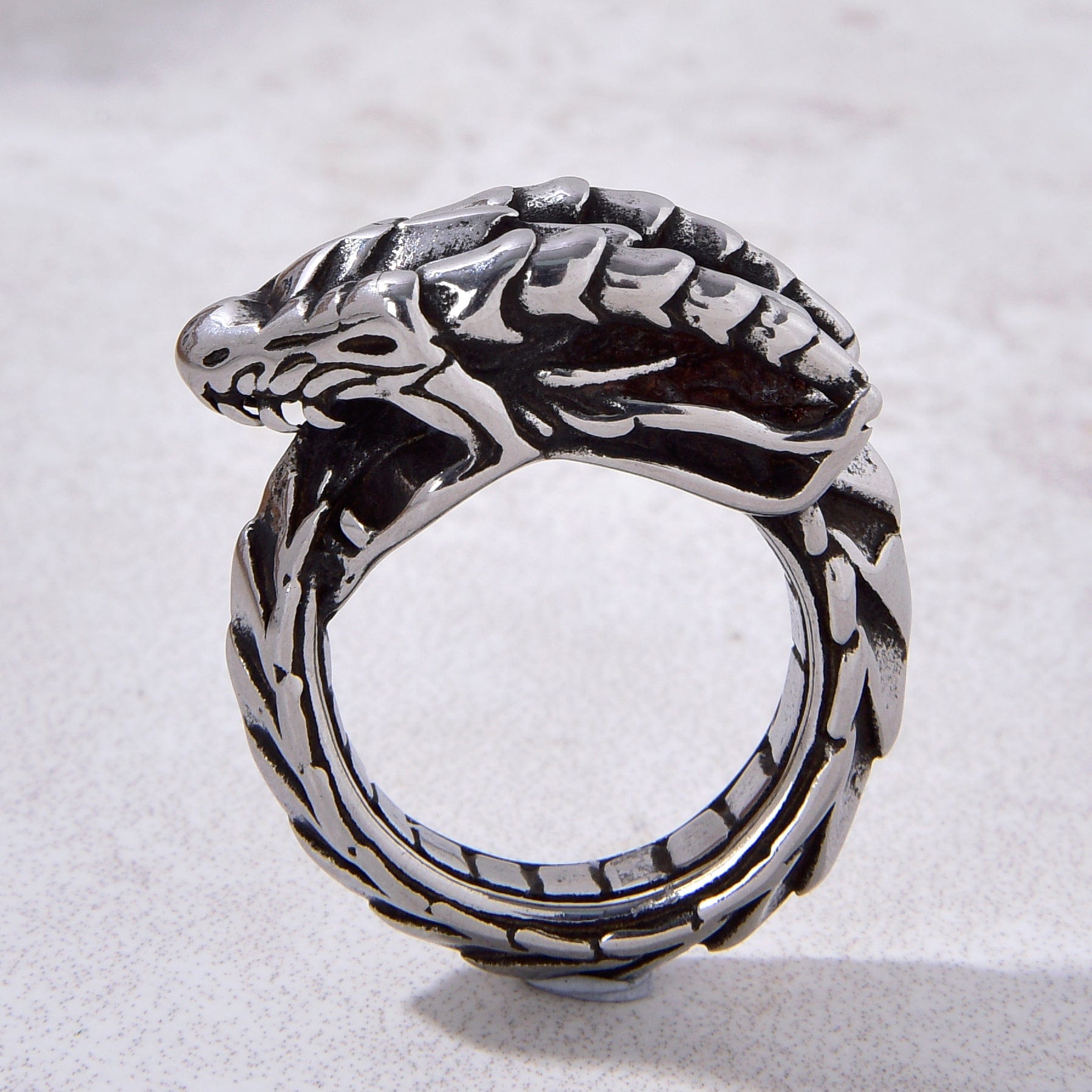 Kalifano Steel Hearts Jewelry Silver Flood Dragon Steel Hearts Ring