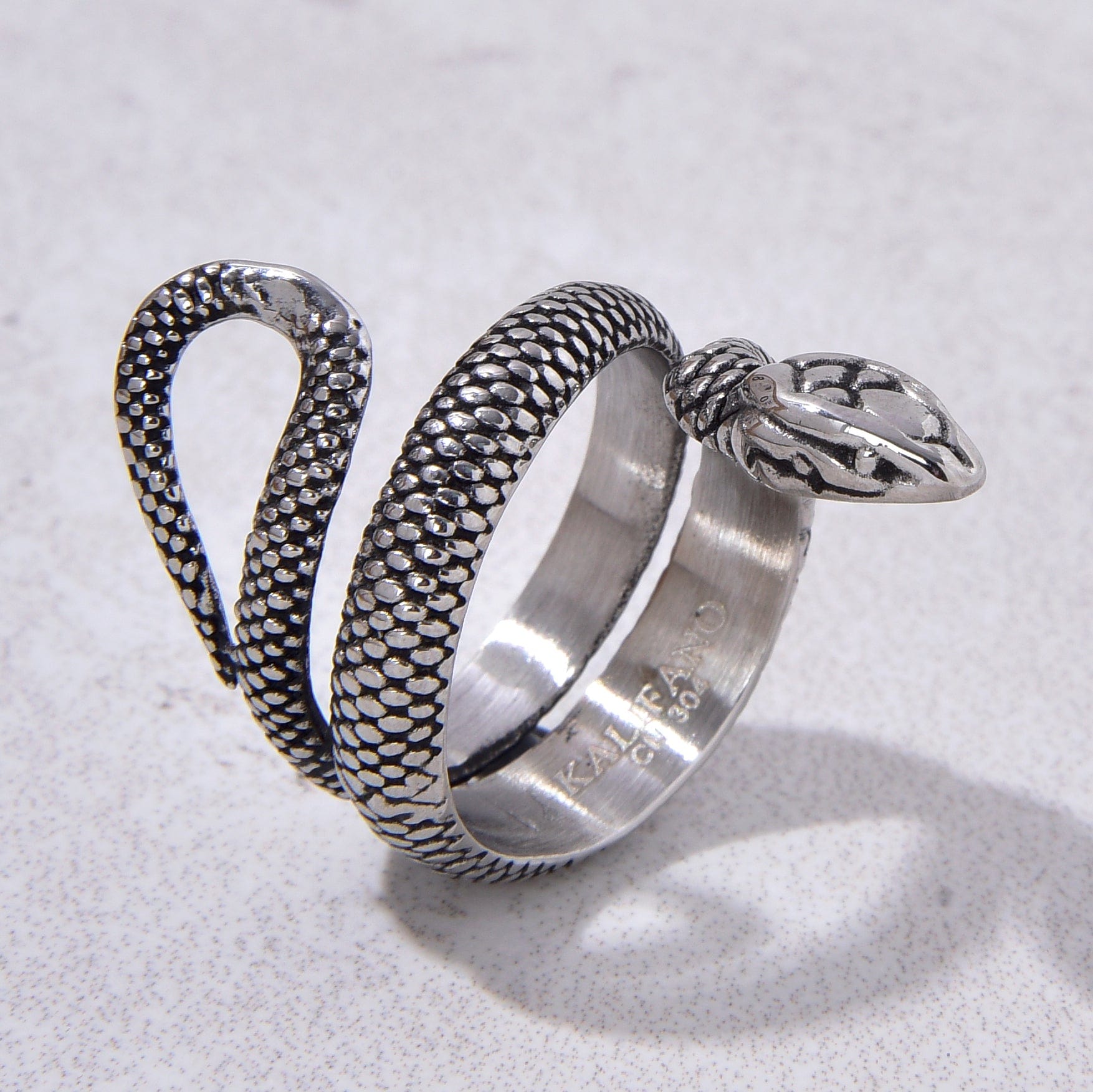 Kalifano Steel Hearts Jewelry Silver Snake Steel Hearts Ring