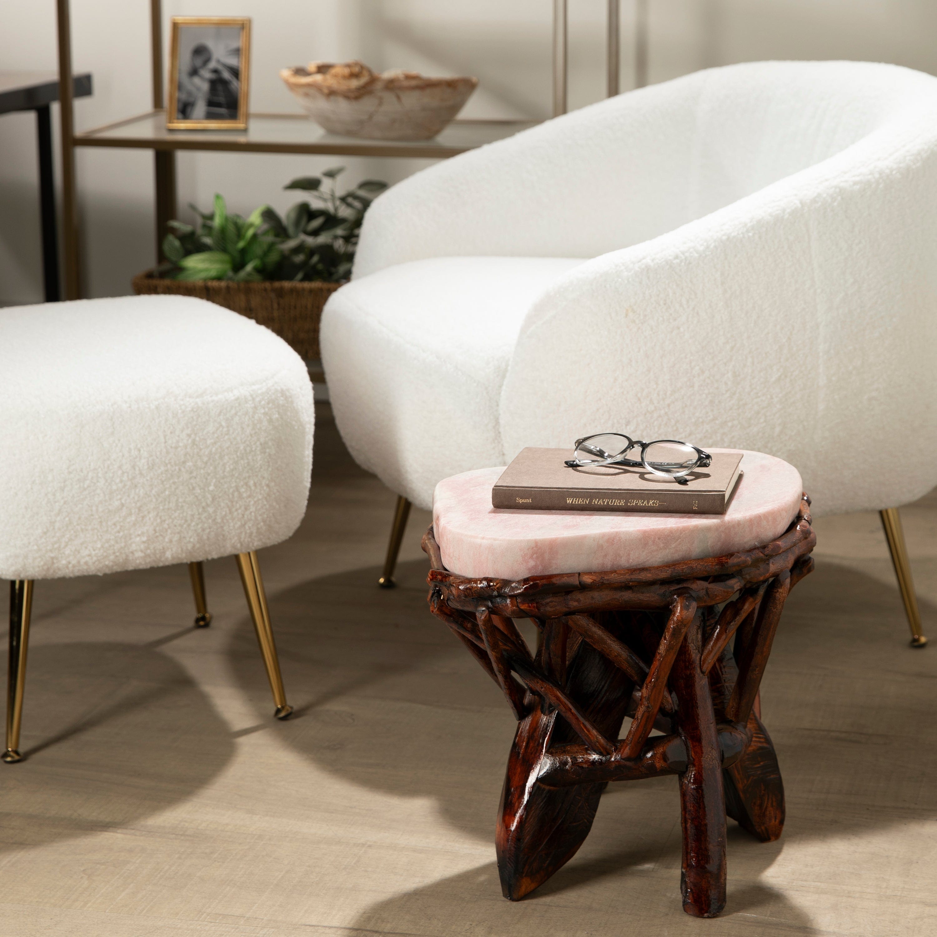 KALIFANO Table Pink Opal Side Table 14" POC5000.001