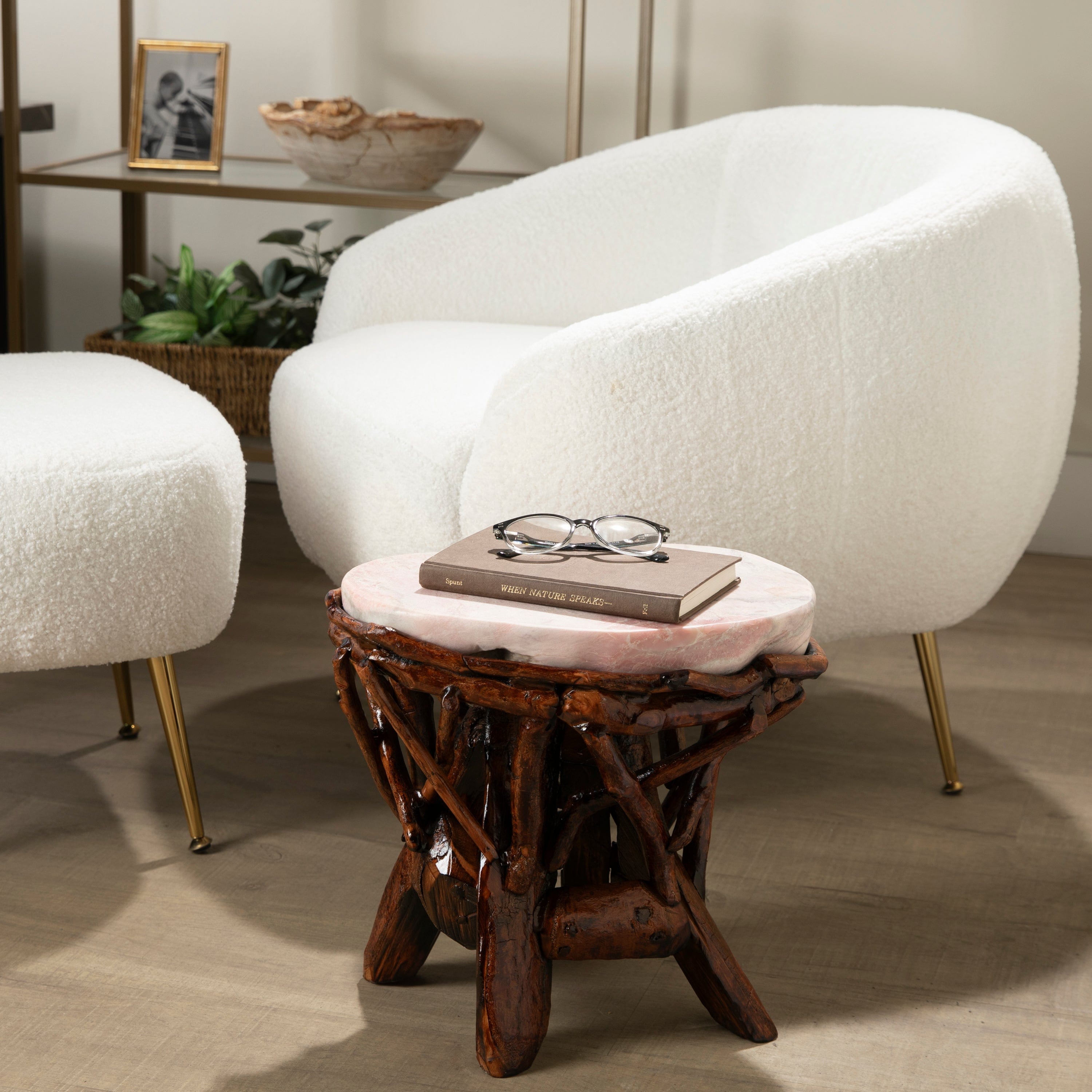 KALIFANO Table Pink Opal Side Table 15" POC4200.003