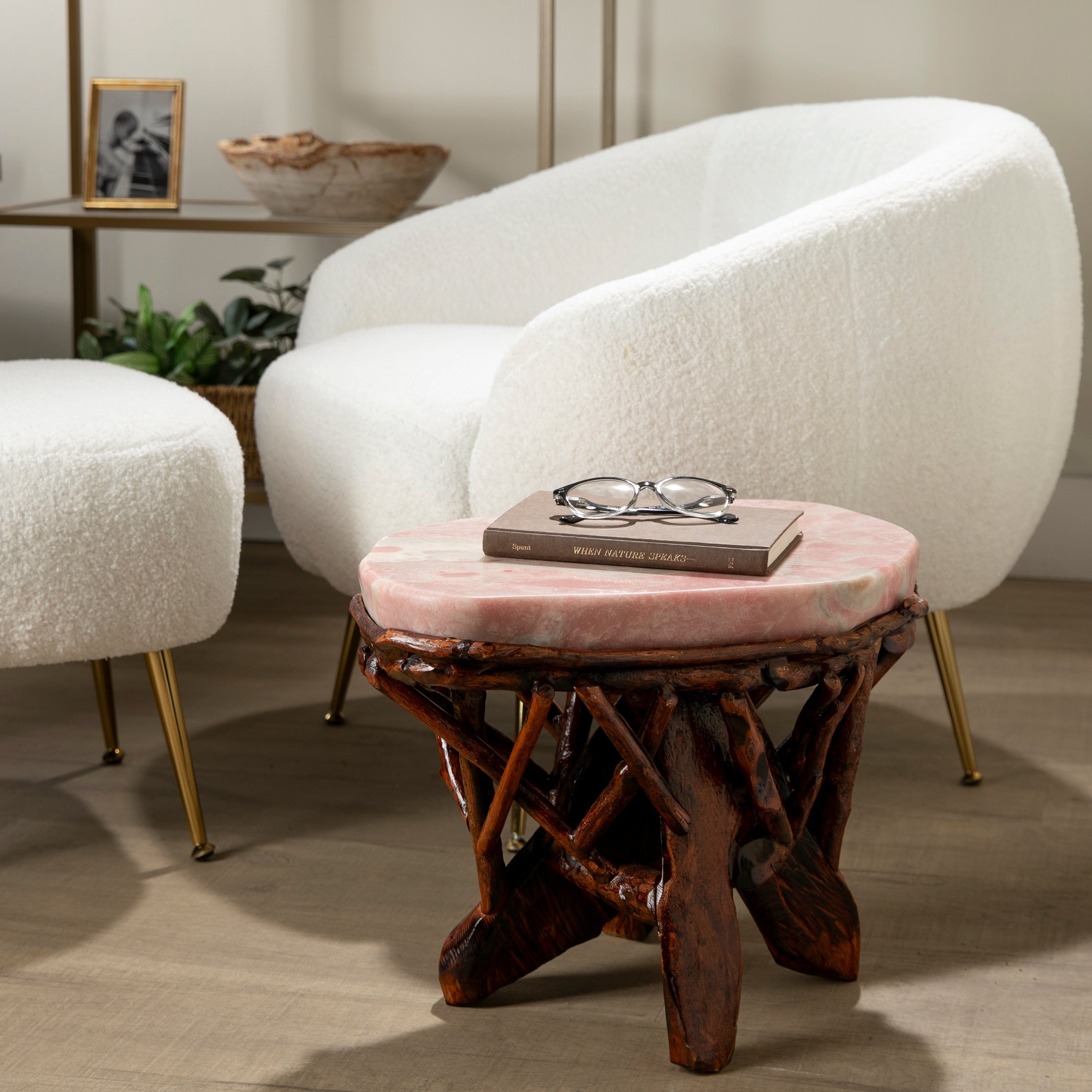 KALIFANO Table Pink Opal Side Table 18" POC6000.001