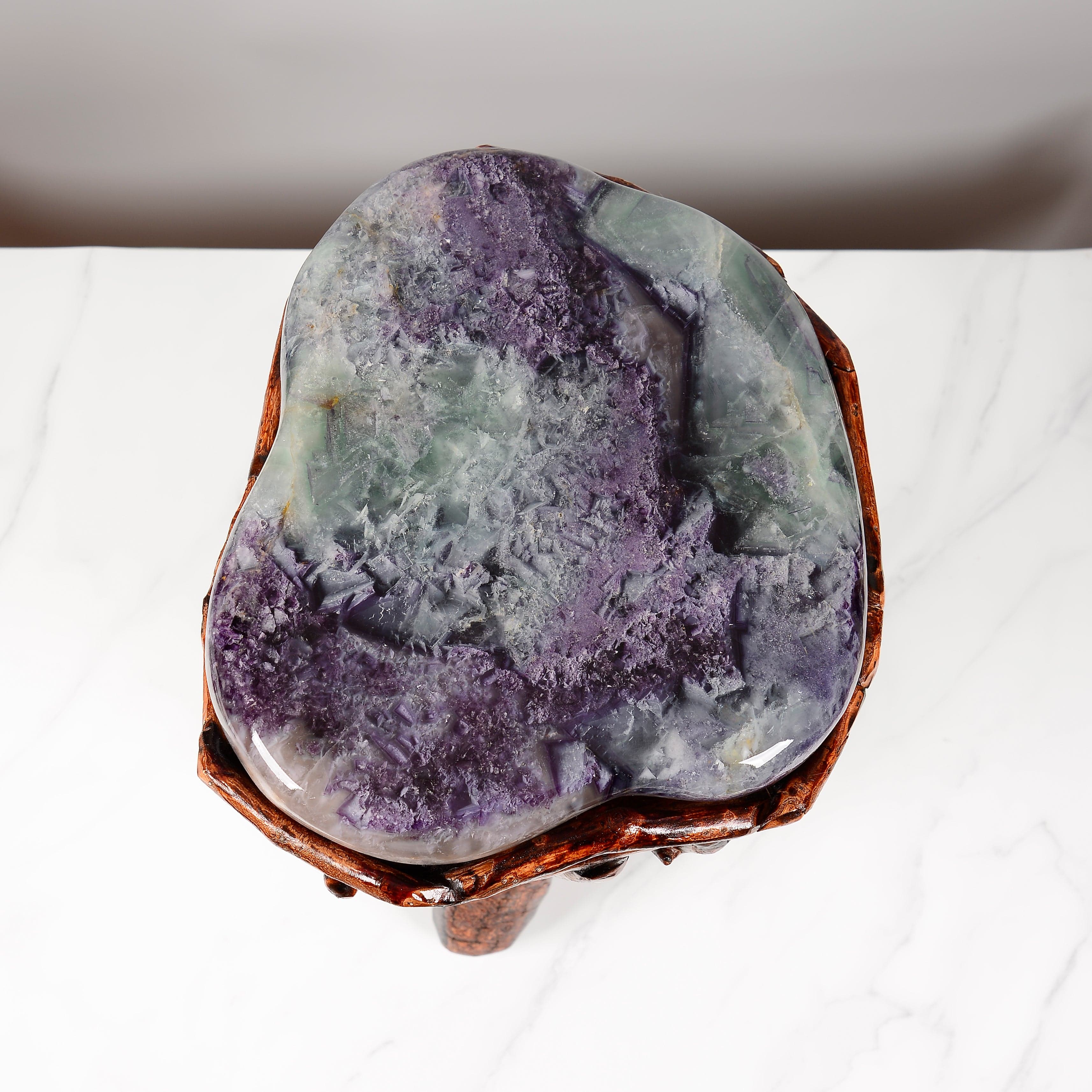 KALIFANO Table Purple & Green Fluorite Side Table 14" FLC4200.006