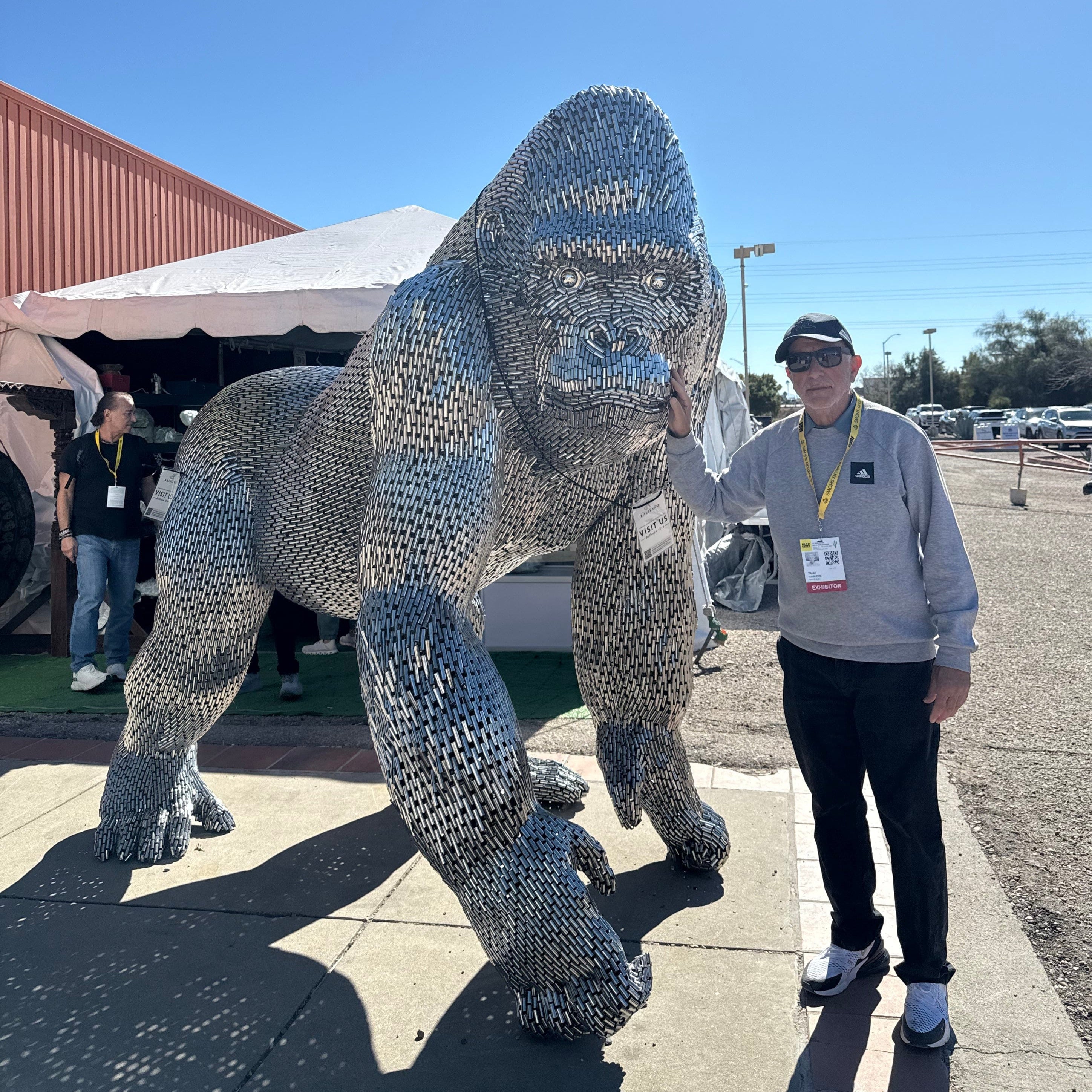 Kalifano Teak Wood and Stainless Steel Giant Gorilla Stainless Steel Statue SSS-G230