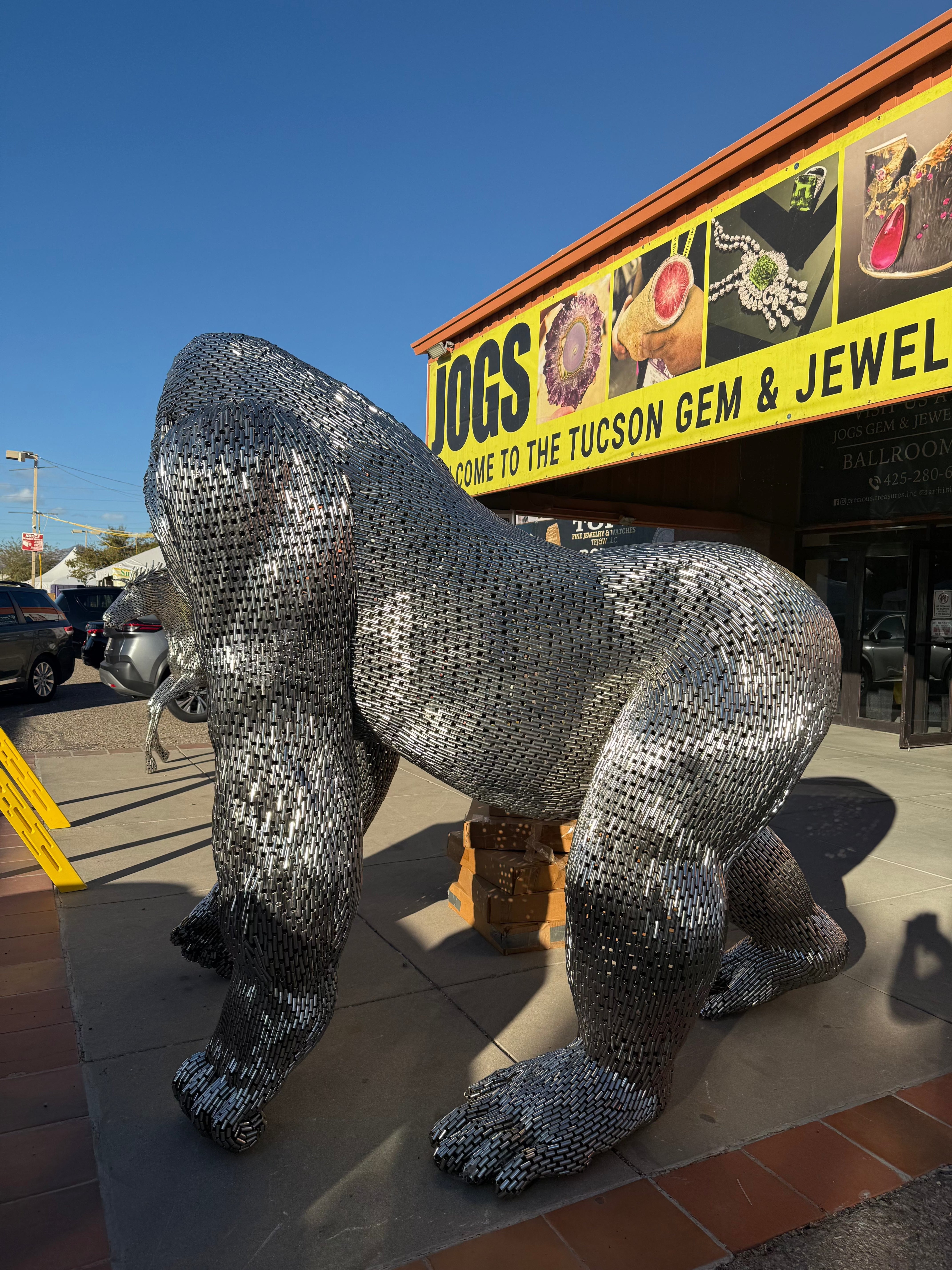 Kalifano Teak Wood and Stainless Steel Giant Gorilla Stainless Steel Statue SSS-G230