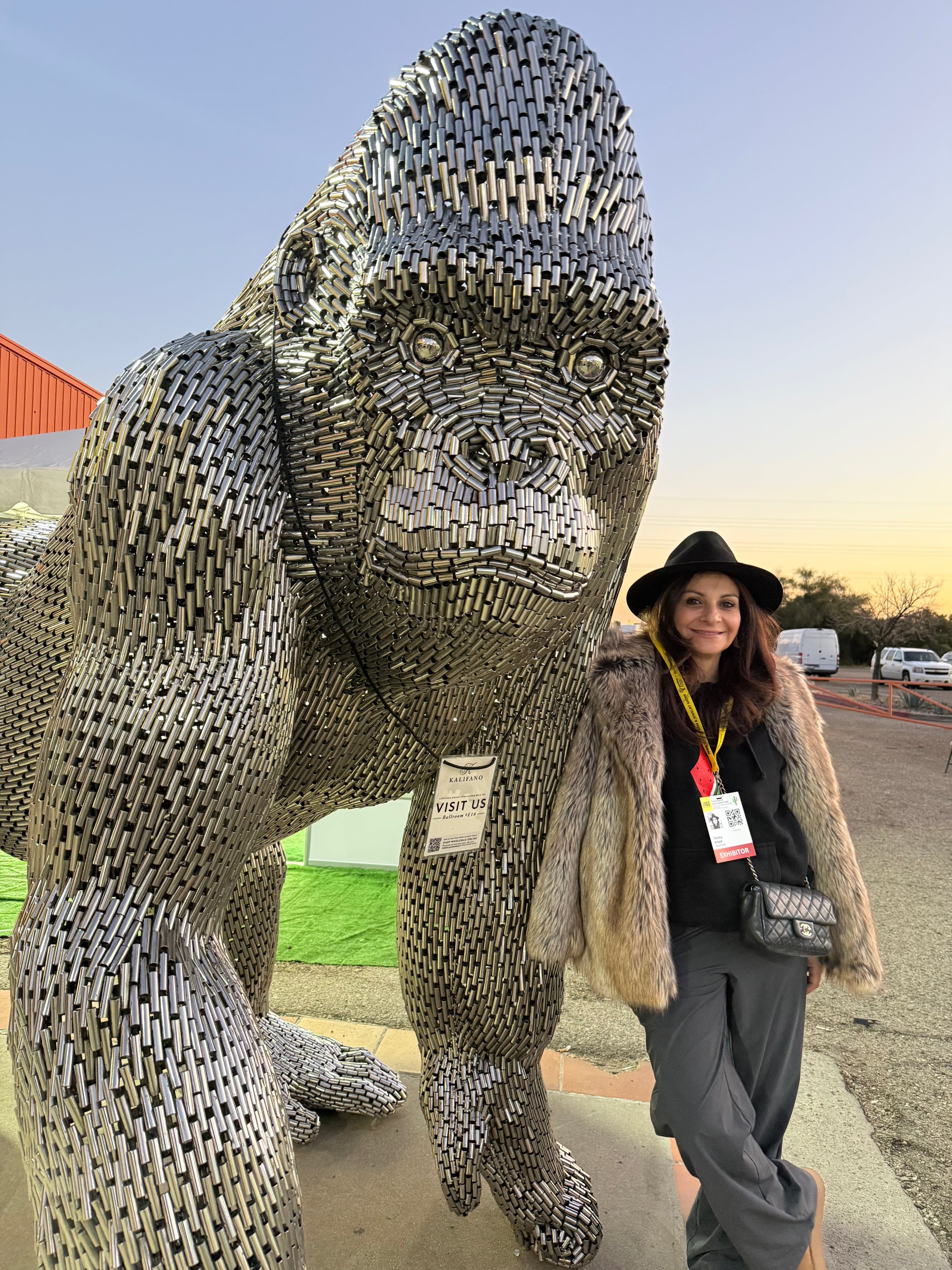 Kalifano Teak Wood and Stainless Steel Giant Gorilla Stainless Steel Statue SSS-G230