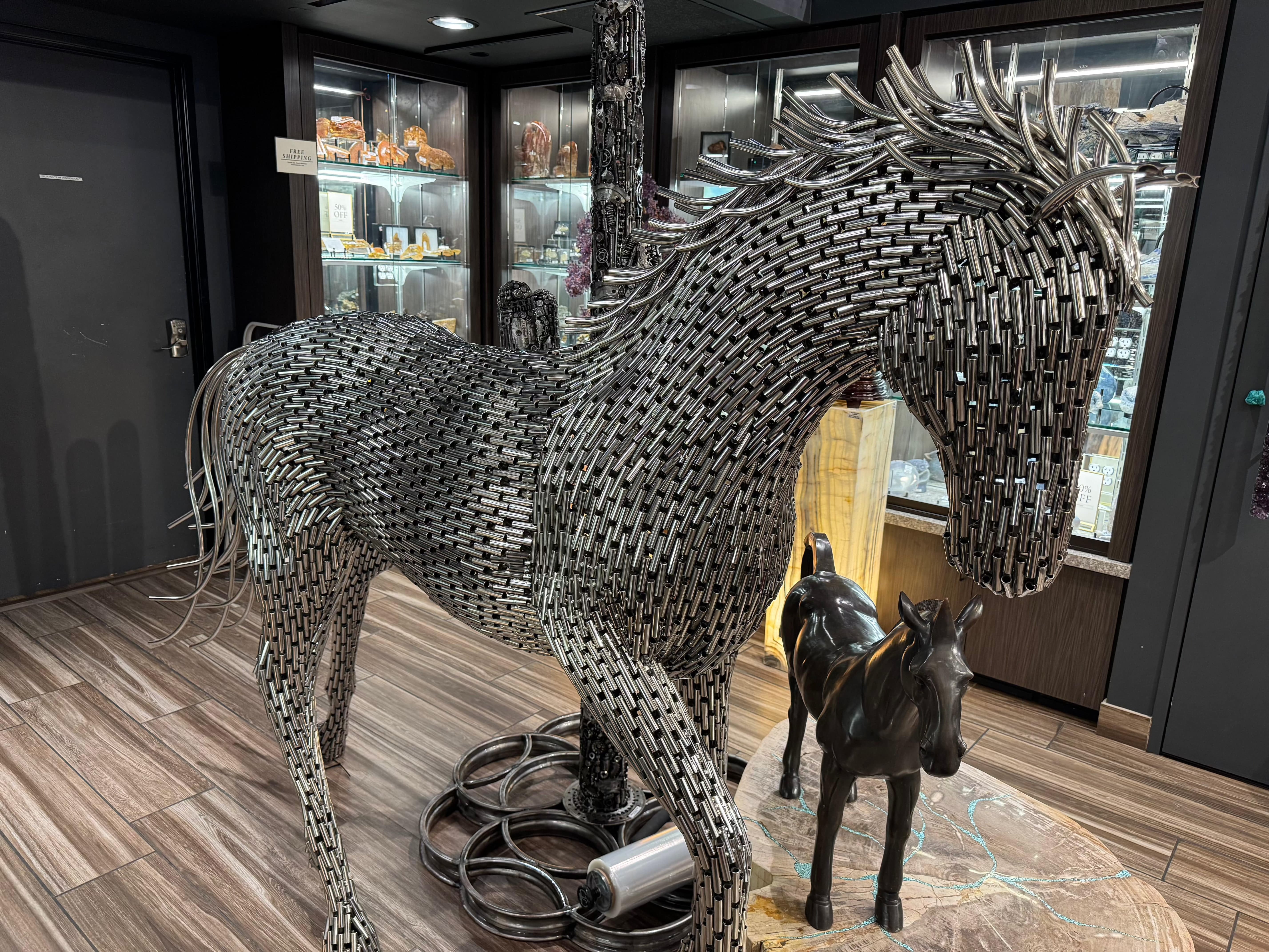 Kalifano Teak Wood and Stainless Steel Stainless Steel Walking Pipe Horse SSS-H252