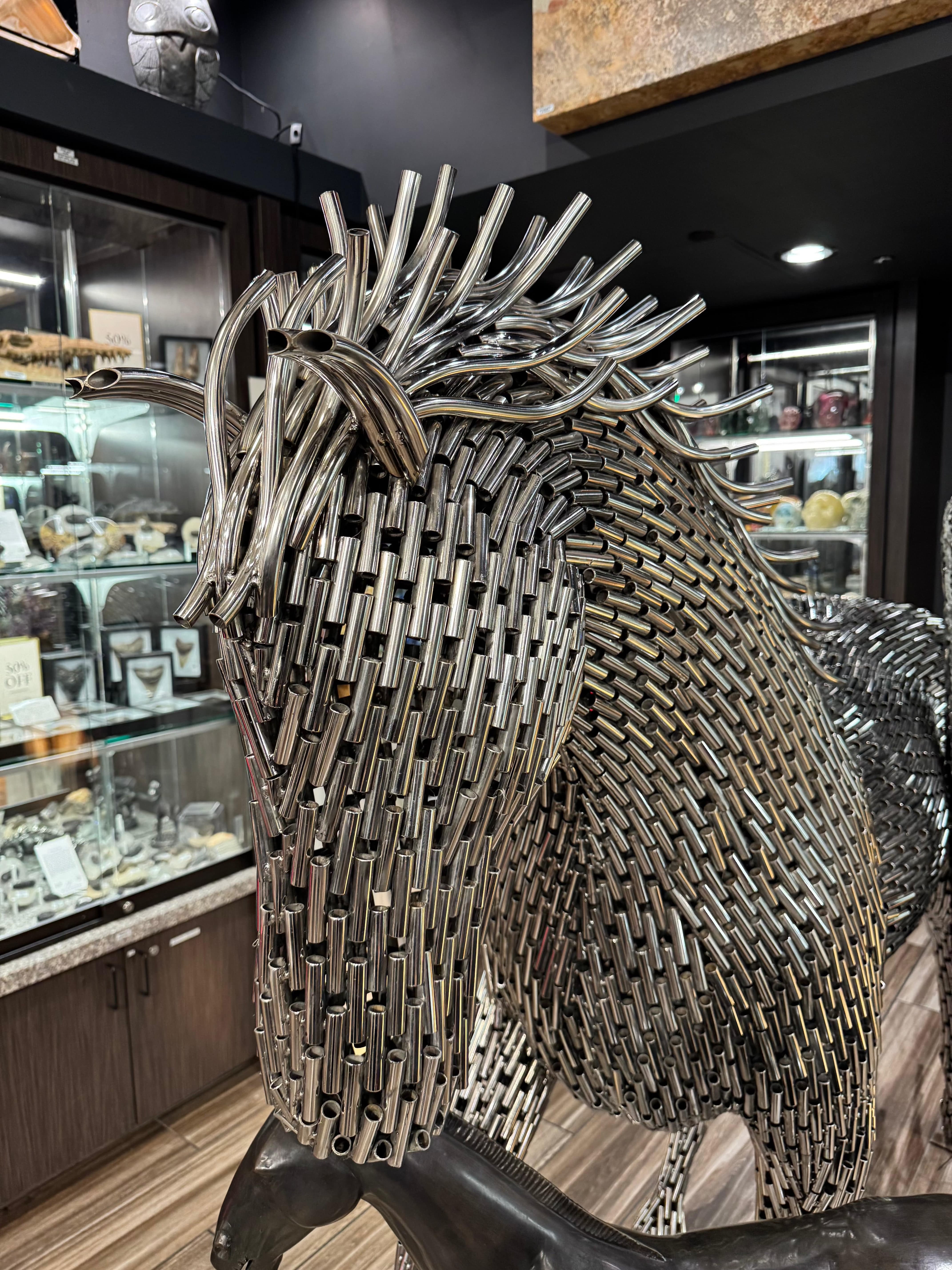Kalifano Teak Wood and Stainless Steel Stainless Steel Walking Pipe Horse SSS-H252