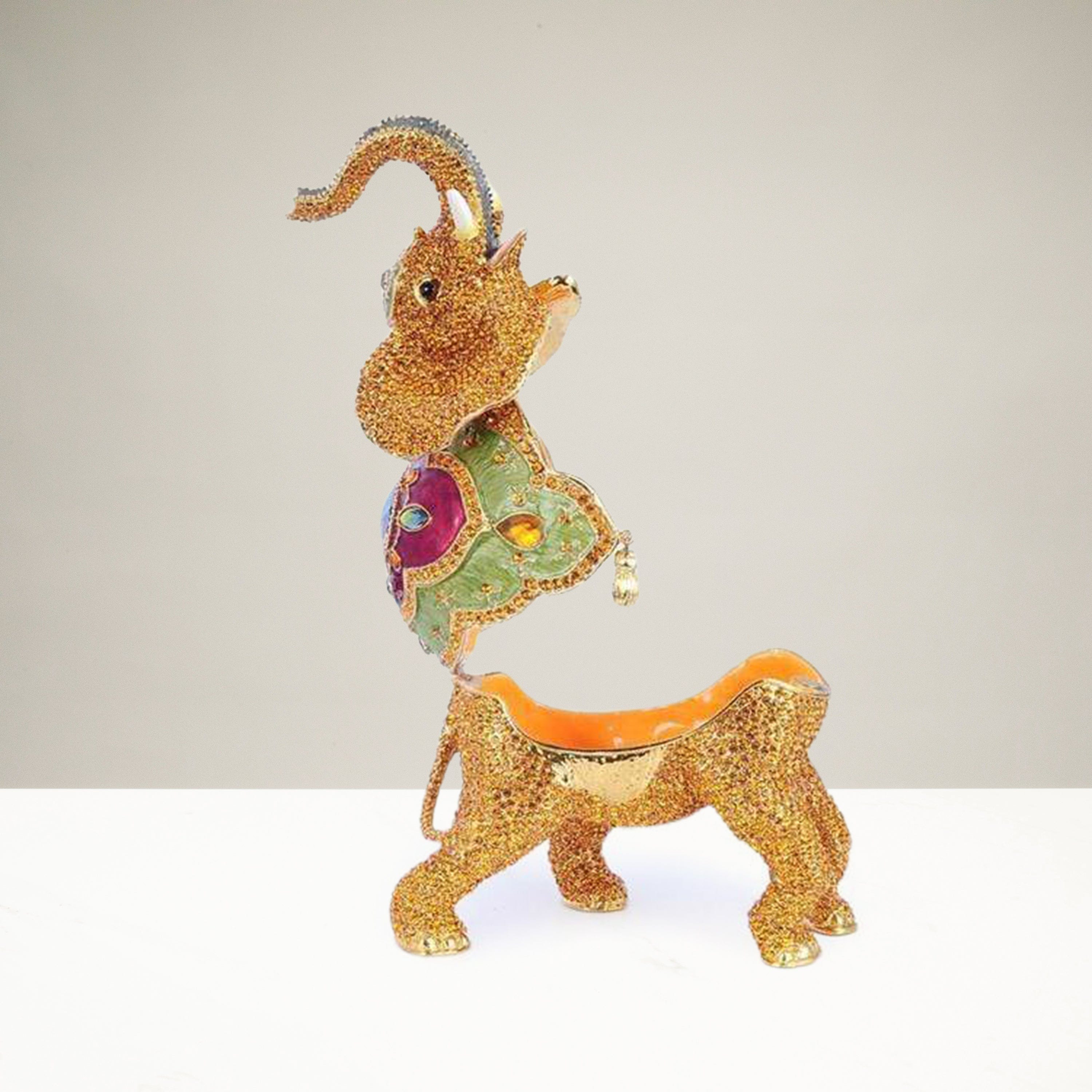Kalifano Vanity Figurine Gold Elephant Figurine Keepsake Box made with Crystals SVA-082