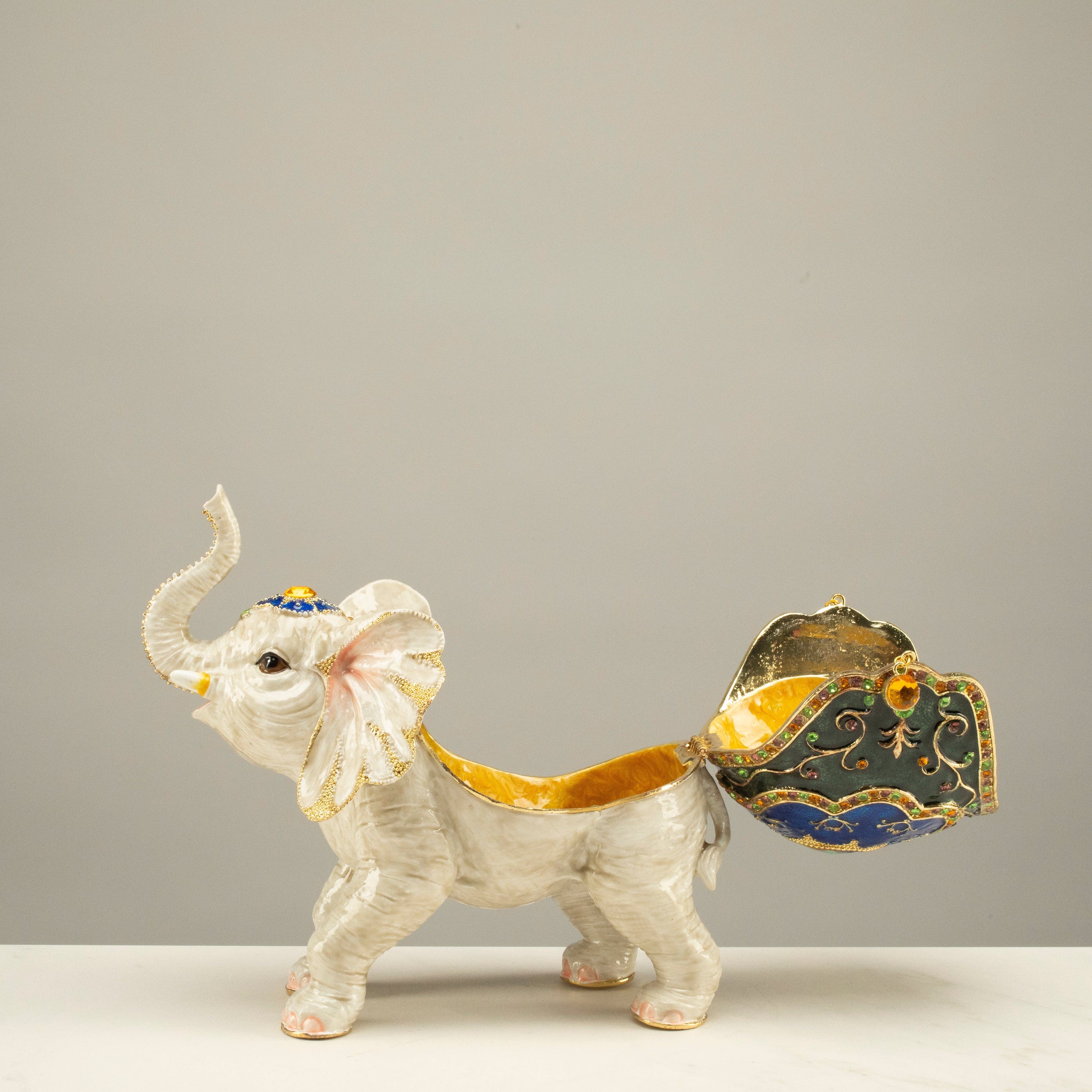 Kalifano Vanity Figurine Large Gray Elephant Figurine Keepsake Box made with Crystals SVA-102