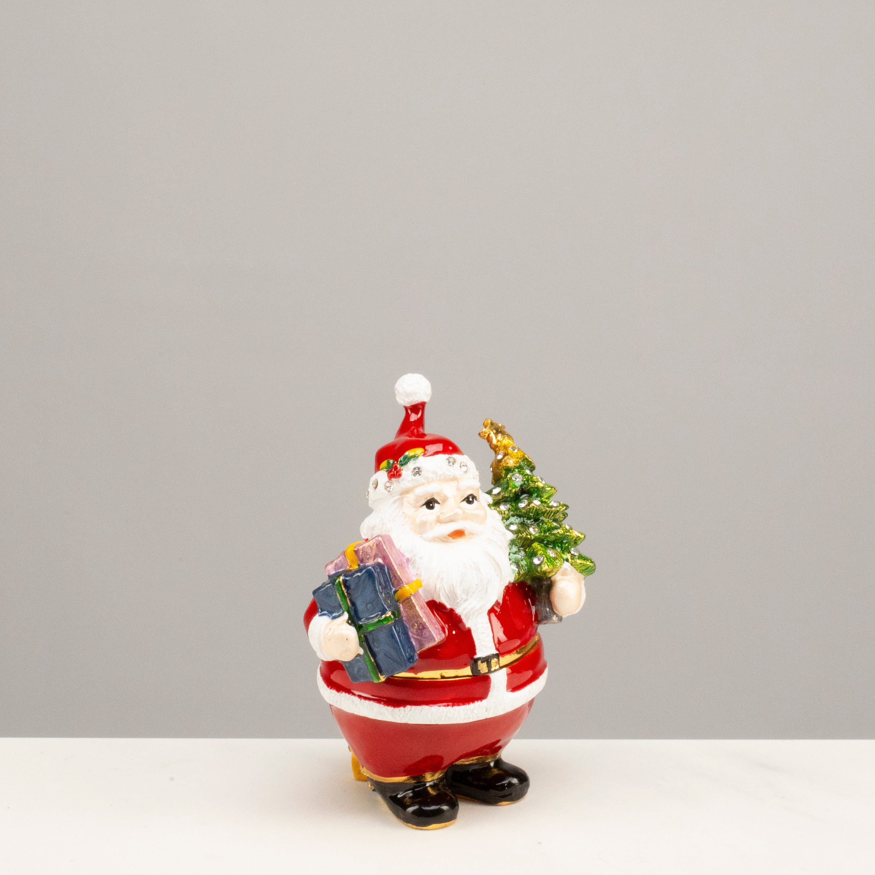 Kalifano Vanity Figurine Santa Claus with Christmas Tree Figurine Keepsake Box made with Crystals SVA-113