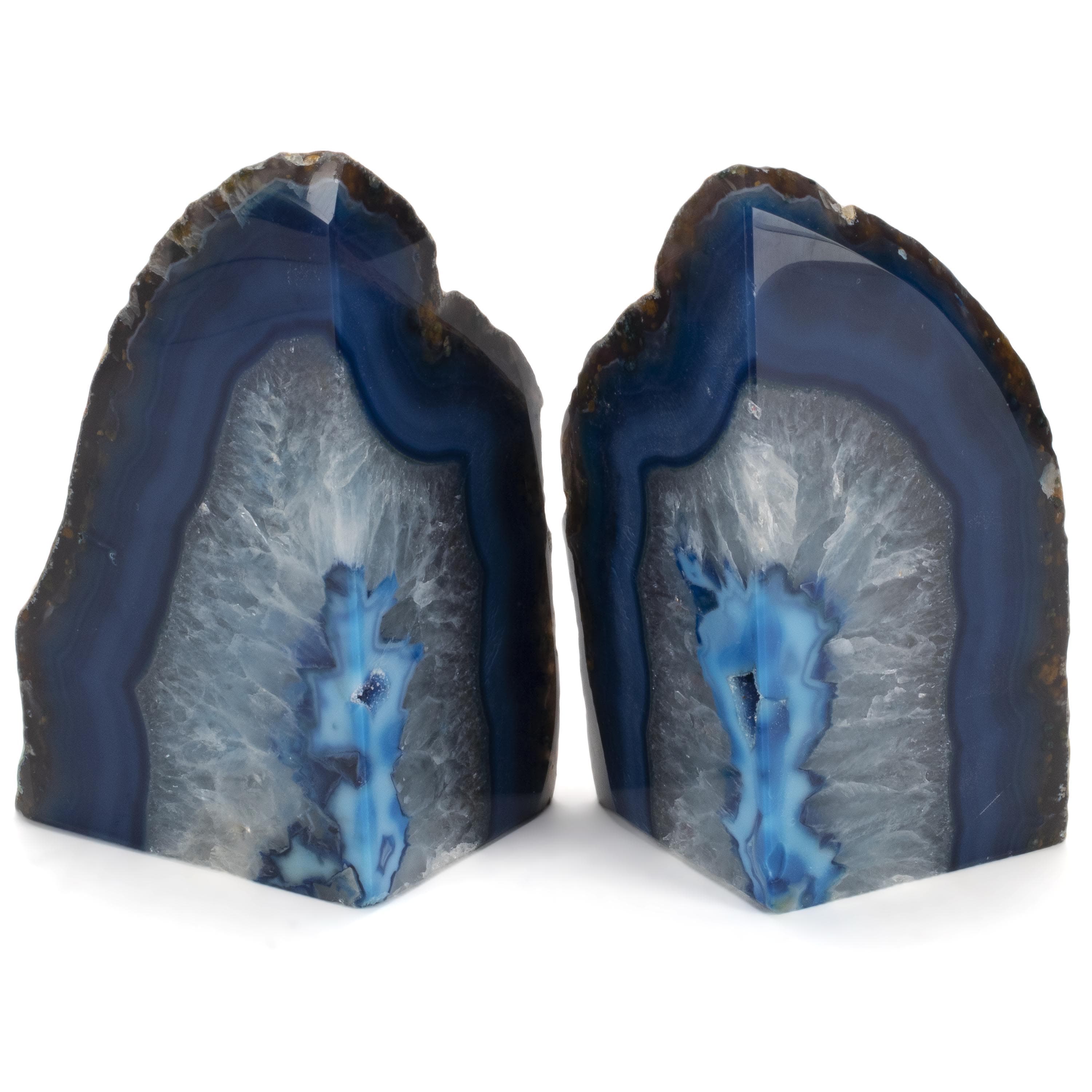 KALIFANO Agate Large Blue Agate Geode Bookend Set BAB400-BE