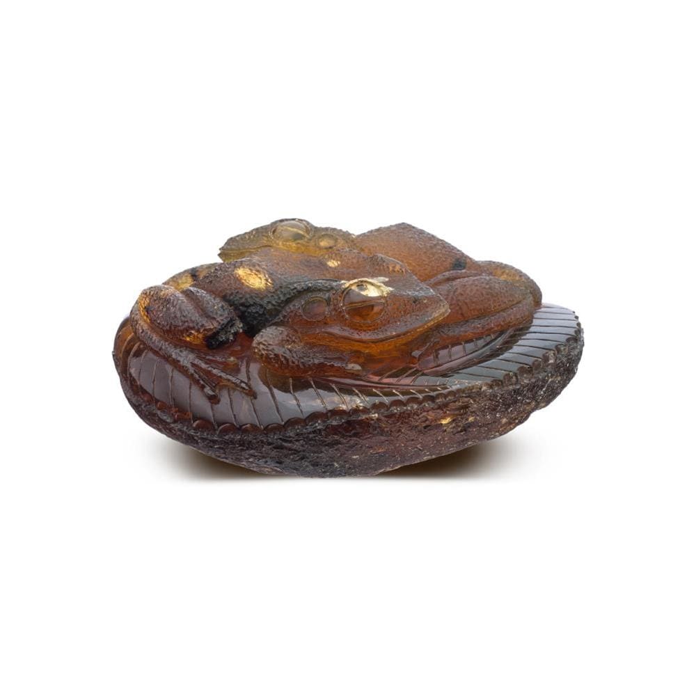 Kalifano Amber AMB3900.008 - Hand Carved Samora Amber Twin Frog - Mexico AMB3900.008